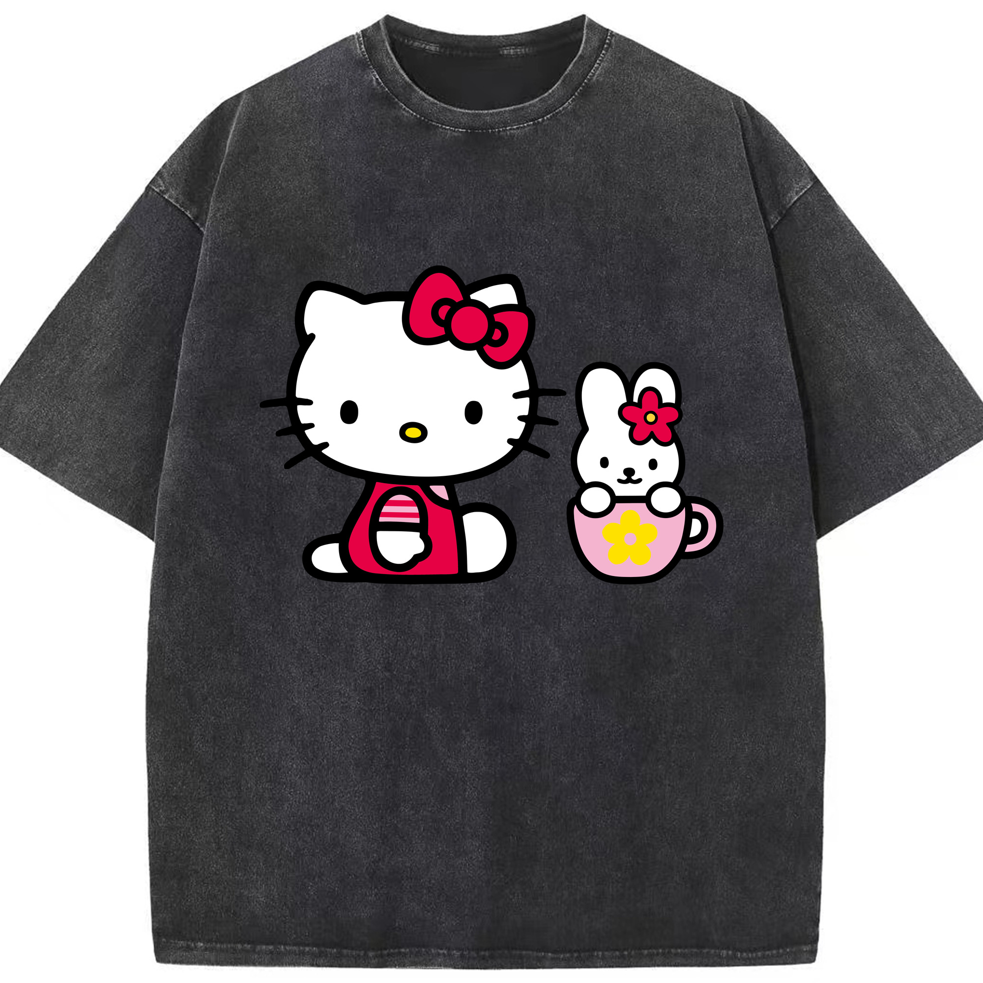 （画像用） Hello Kitty ハローキティ 綿100% ヴィンテージ風 半袖Tシャツ（フロントプリント）