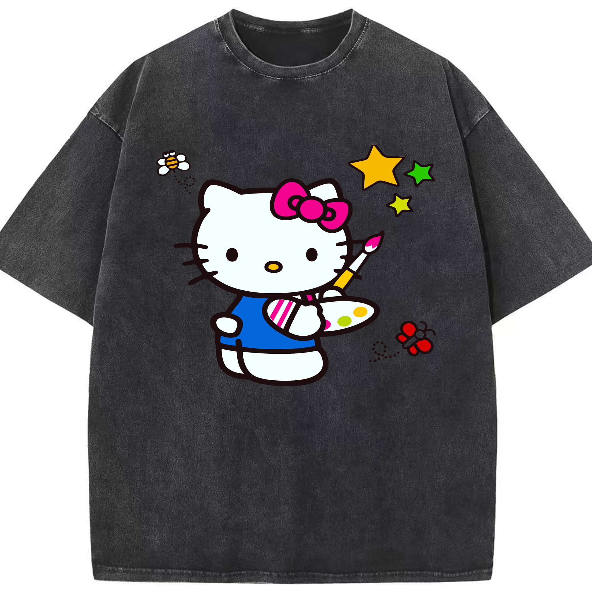 （画像用） Hello Kitty ハローキティ 綿100% ヴィンテージ風 半袖Tシャツ（フロントプリント）