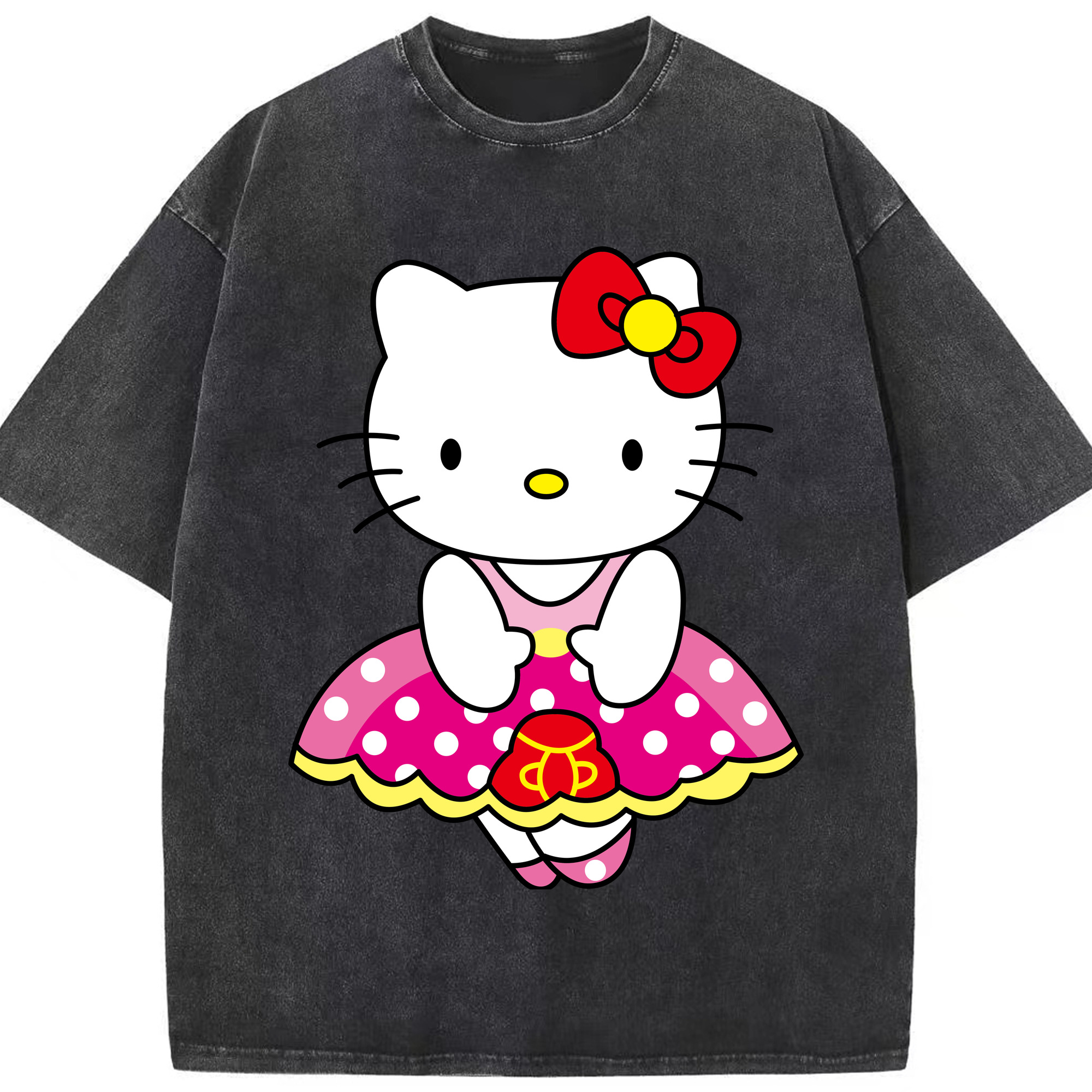 （画像用） Hello Kitty ハローキティ 綿100% ヴィンテージ風 半袖Tシャツ（フロントプリント）