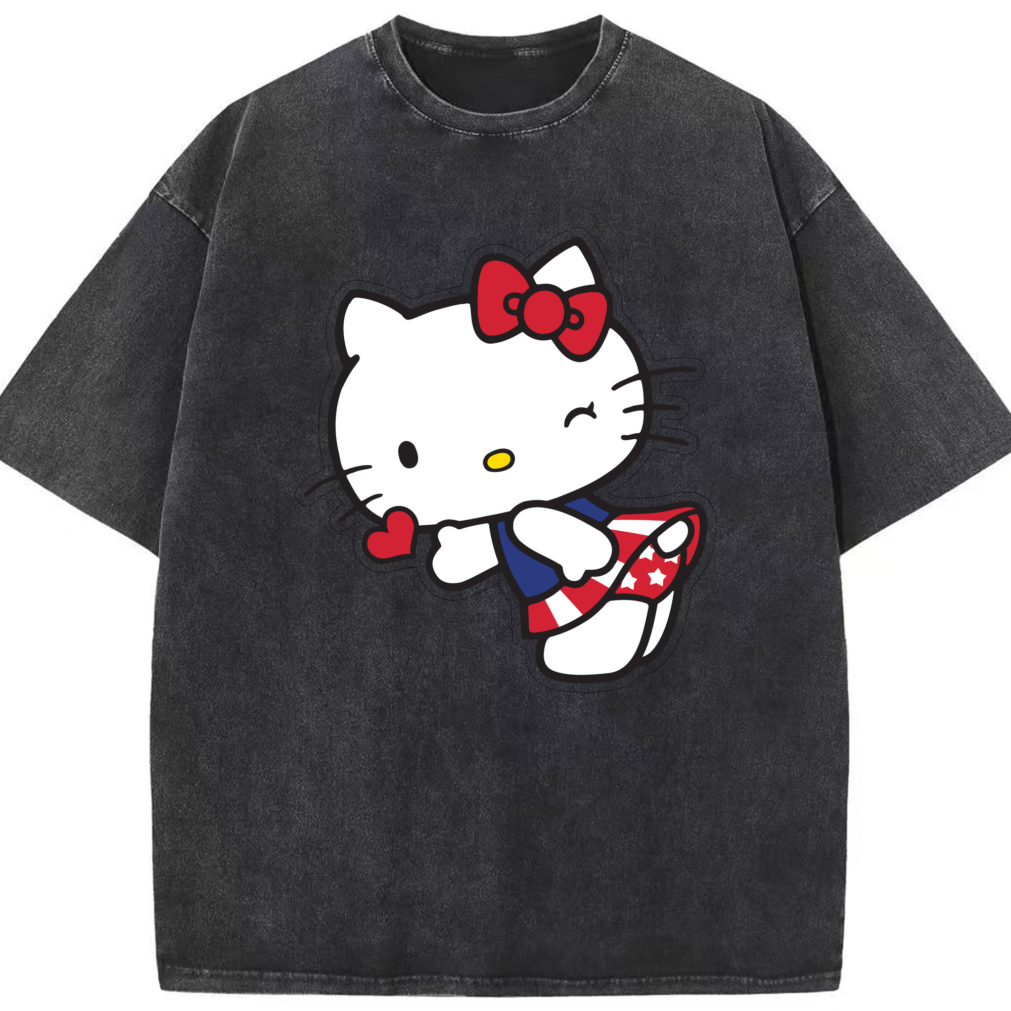 （画像用） Hello Kitty ハローキティ 綿100% ヴィンテージ風 半袖Tシャツ（フロントプリント）