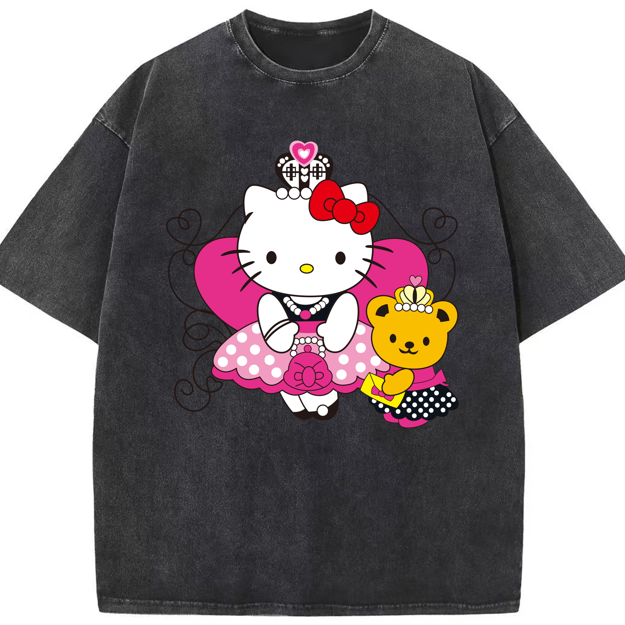 （画像用） Hello Kitty ハローキティ 綿100% ヴィンテージ風 半袖Tシャツ（フロントプリント）