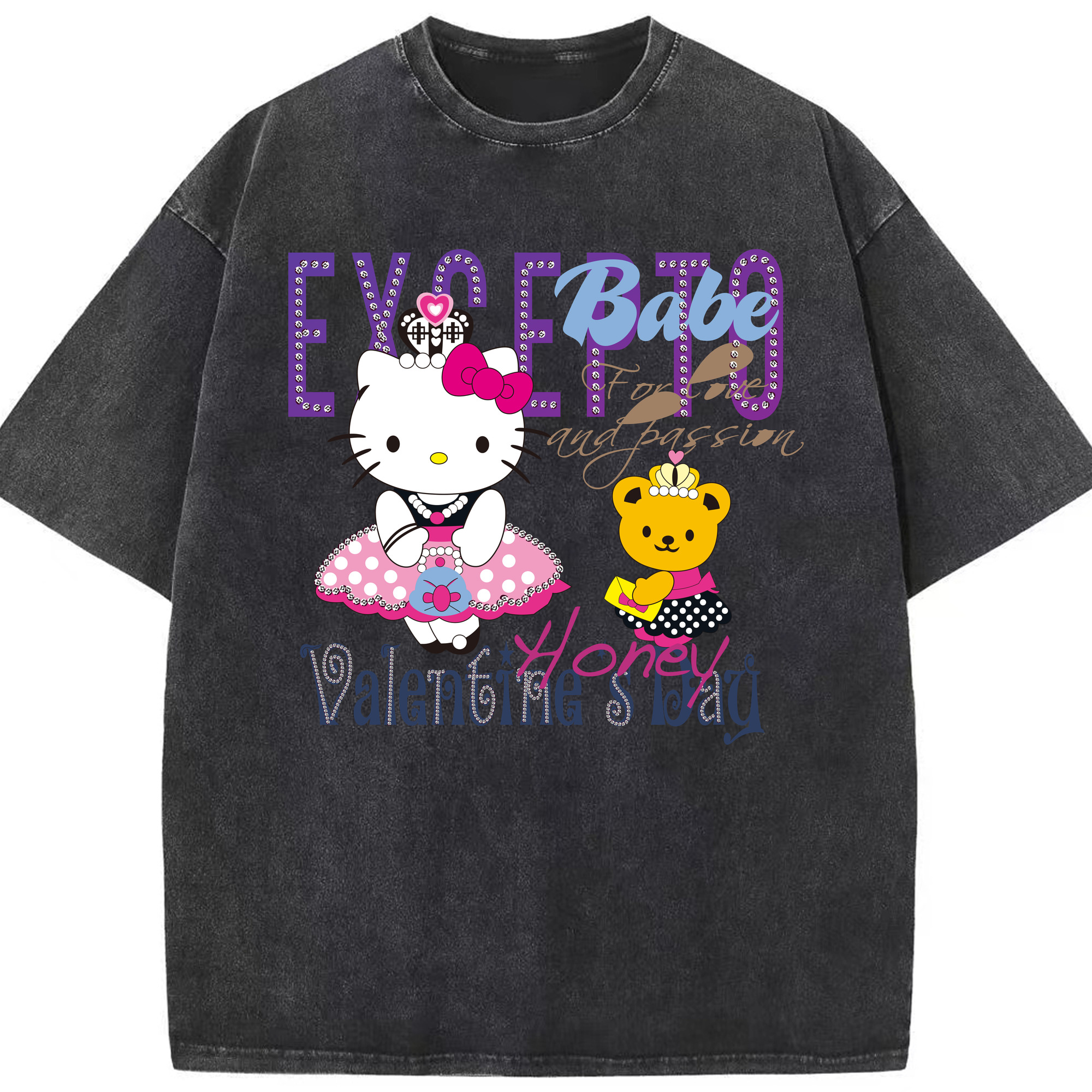 （画像用） Hello Kitty ハローキティ 綿100% ヴィンテージ風 半袖Tシャツ（フロントプリント）