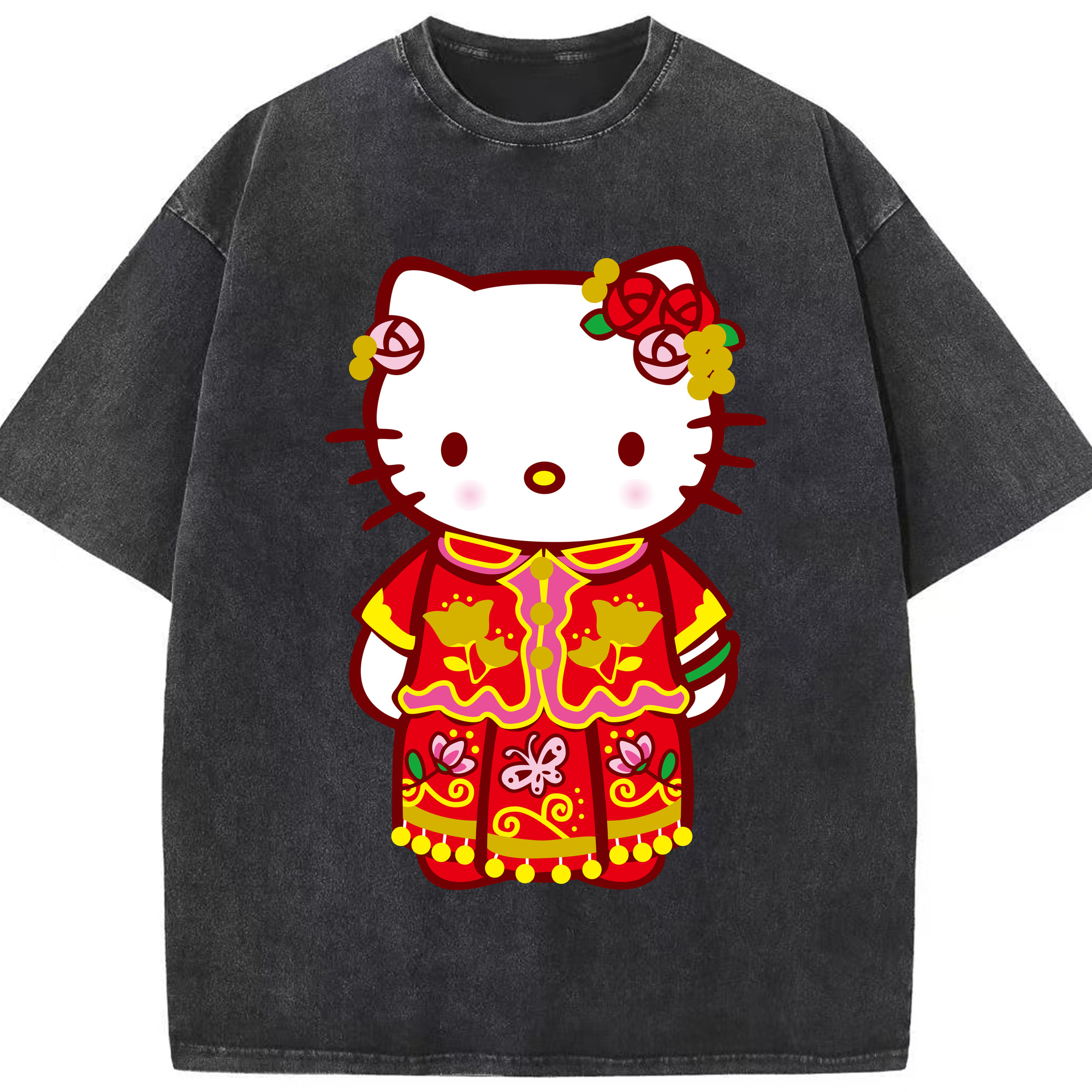 （画像用） Hello Kitty ハローキティ 綿100% ヴィンテージ風 半袖Tシャツ（フロントプリント）