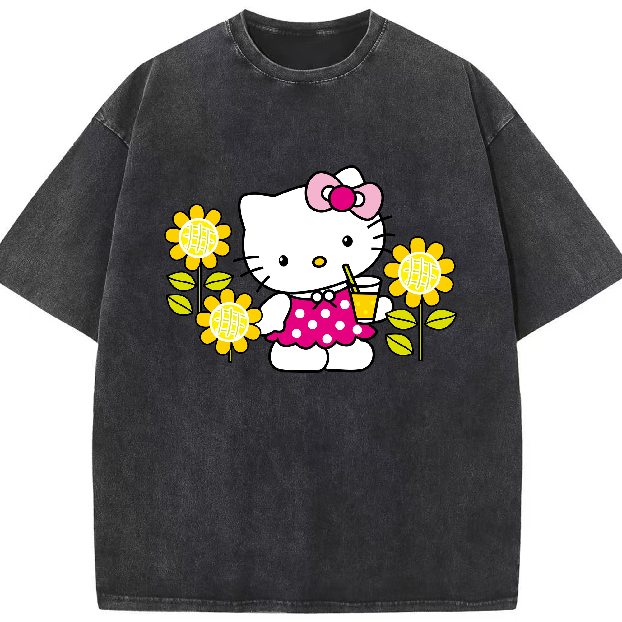（画像用） Hello Kitty ハローキティ 綿100% ヴィンテージ風 半袖Tシャツ（フロントプリント）