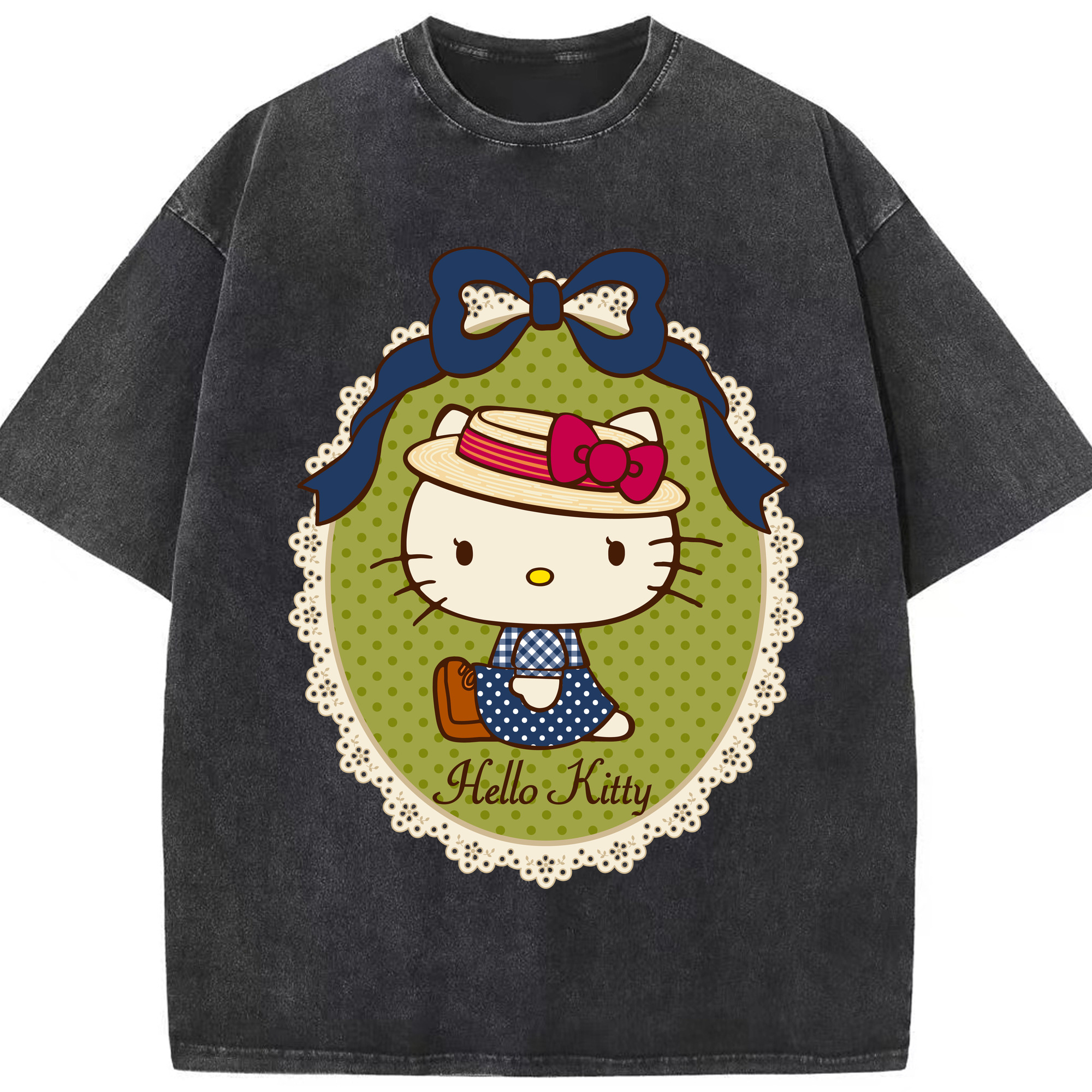（画像用） Hello Kitty ハローキティ 綿100% ヴィンテージ風 半袖Tシャツ（フロントプリント）