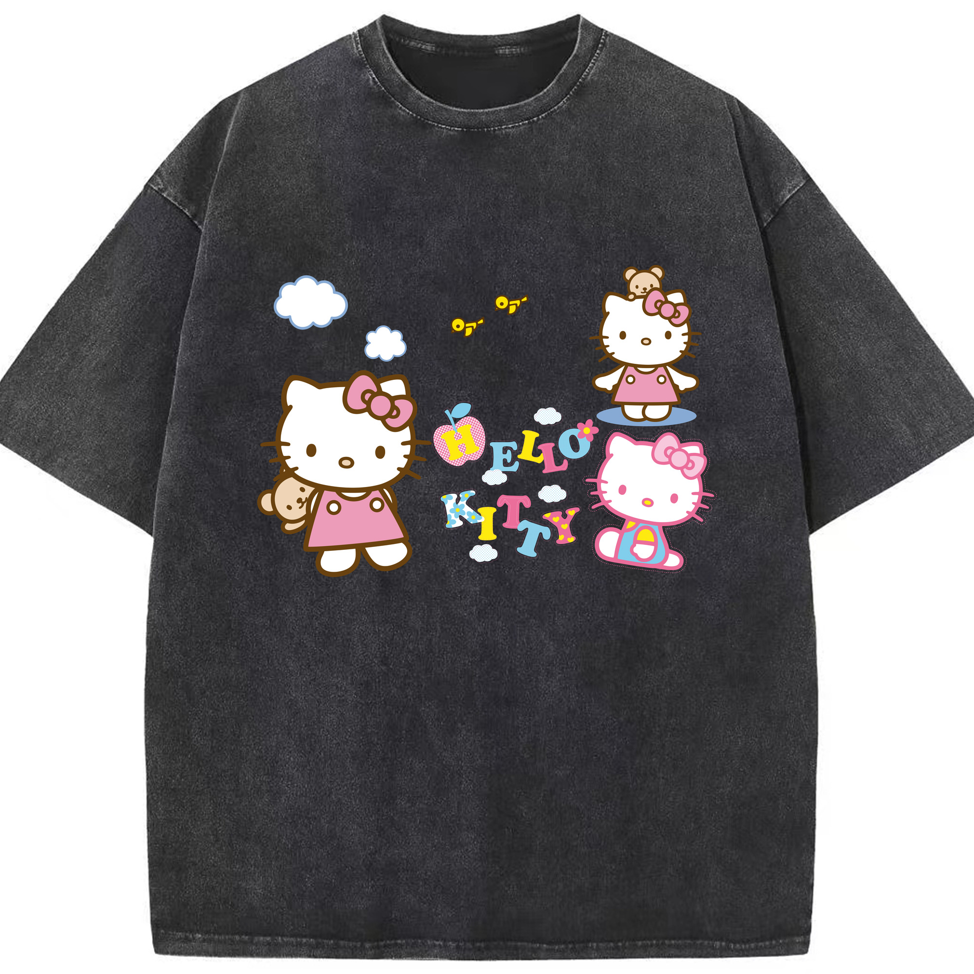 （画像用） Hello Kitty ハローキティ 綿100% ヴィンテージ風 半袖Tシャツ（フロントプリント）