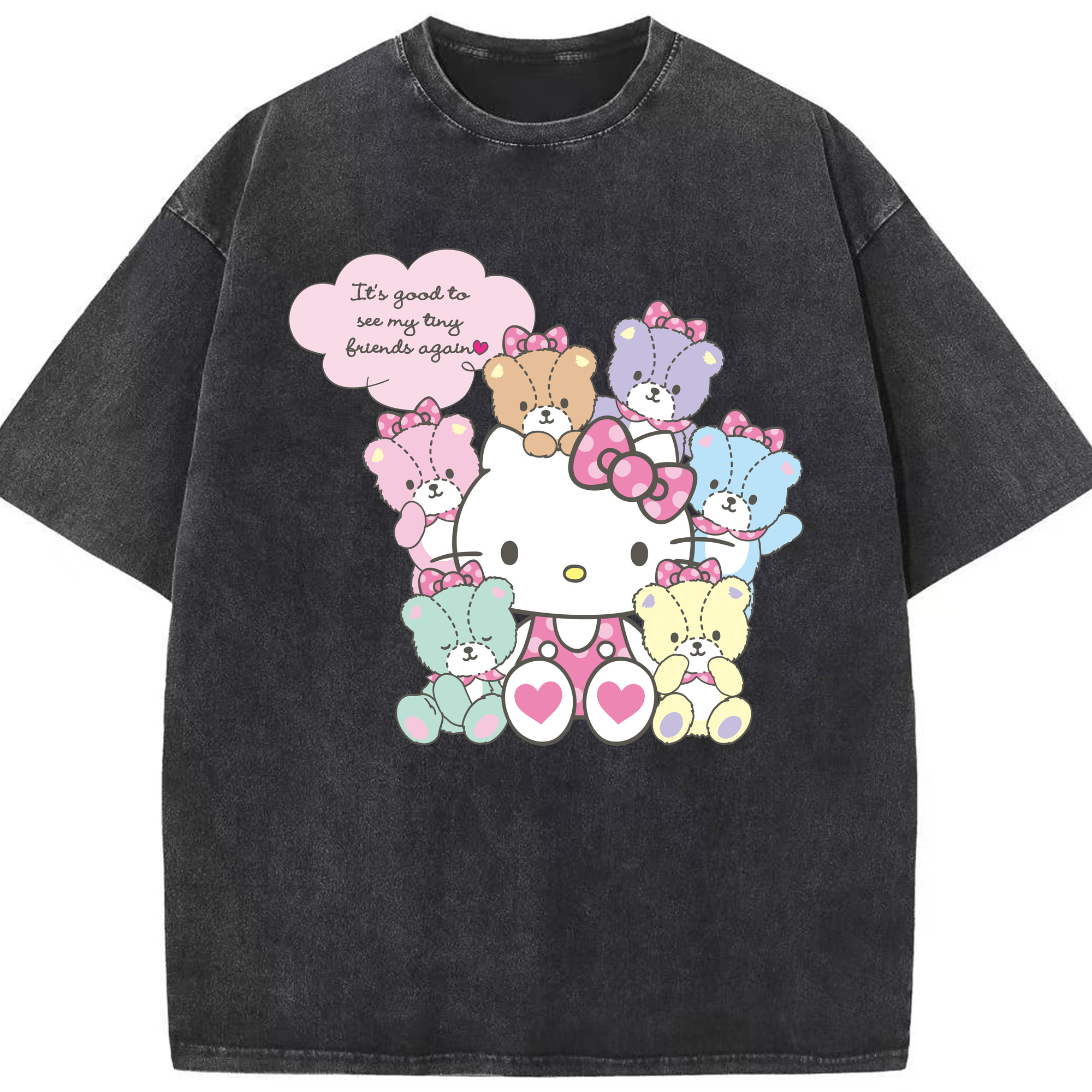 （画像用） Hello Kitty ハローキティ 綿100% ヴィンテージ風 半袖Tシャツ（フロントプリント）