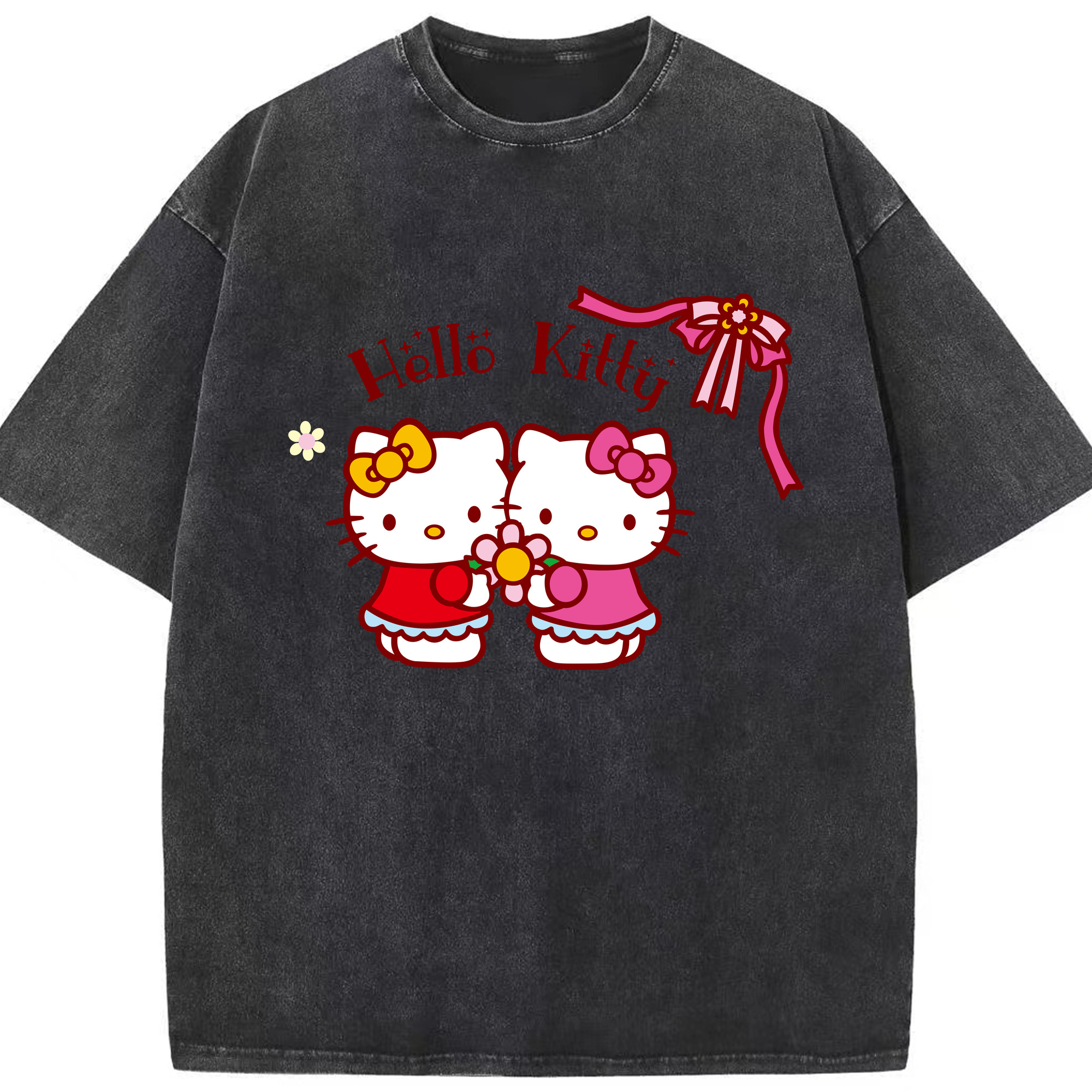 （画像用） Hello Kitty ハローキティ 綿100% ヴィンテージ風 半袖Tシャツ（フロントプリント）