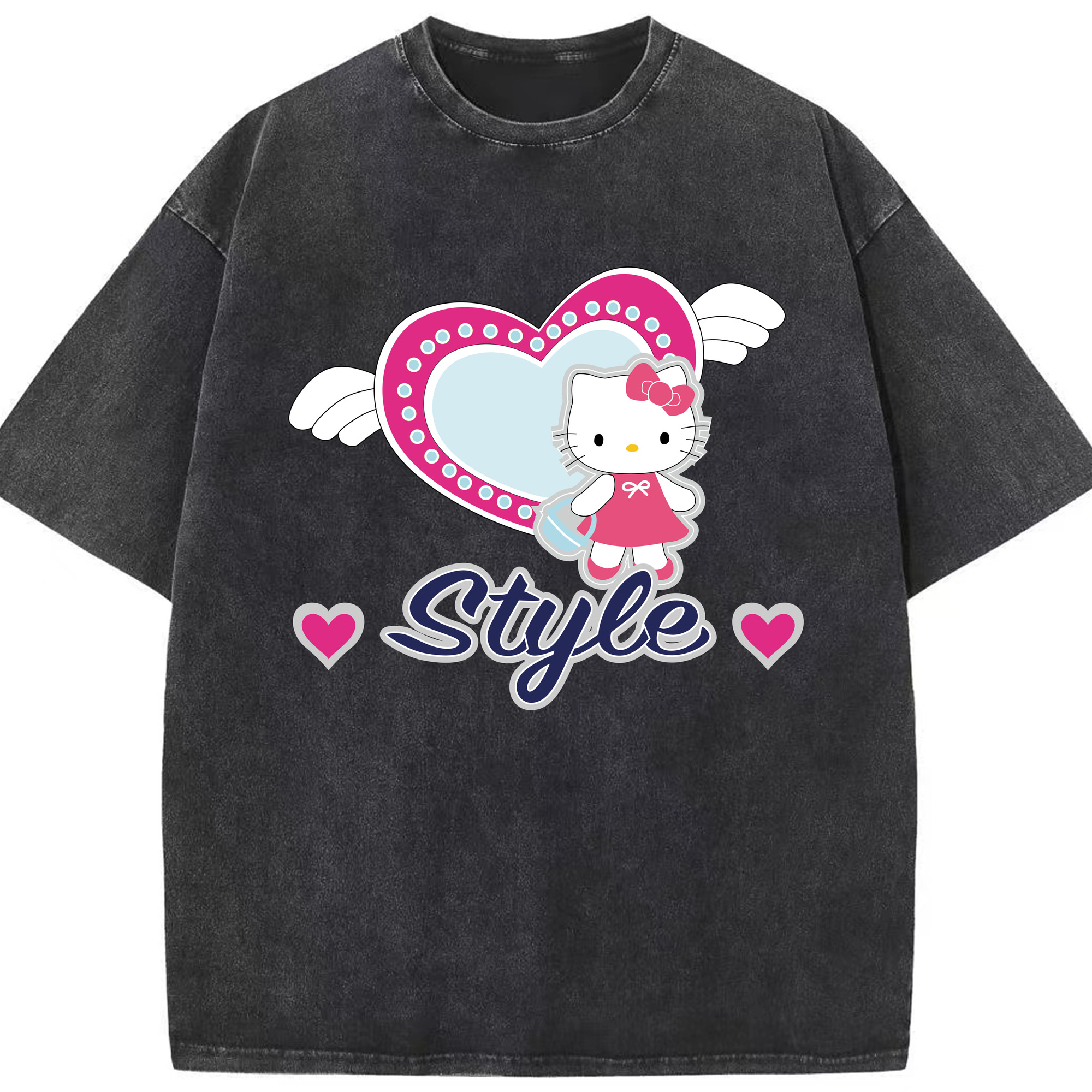 （画像用） Hello Kitty ハローキティ 綿100% ヴィンテージ風 半袖Tシャツ（フロントプリント）
