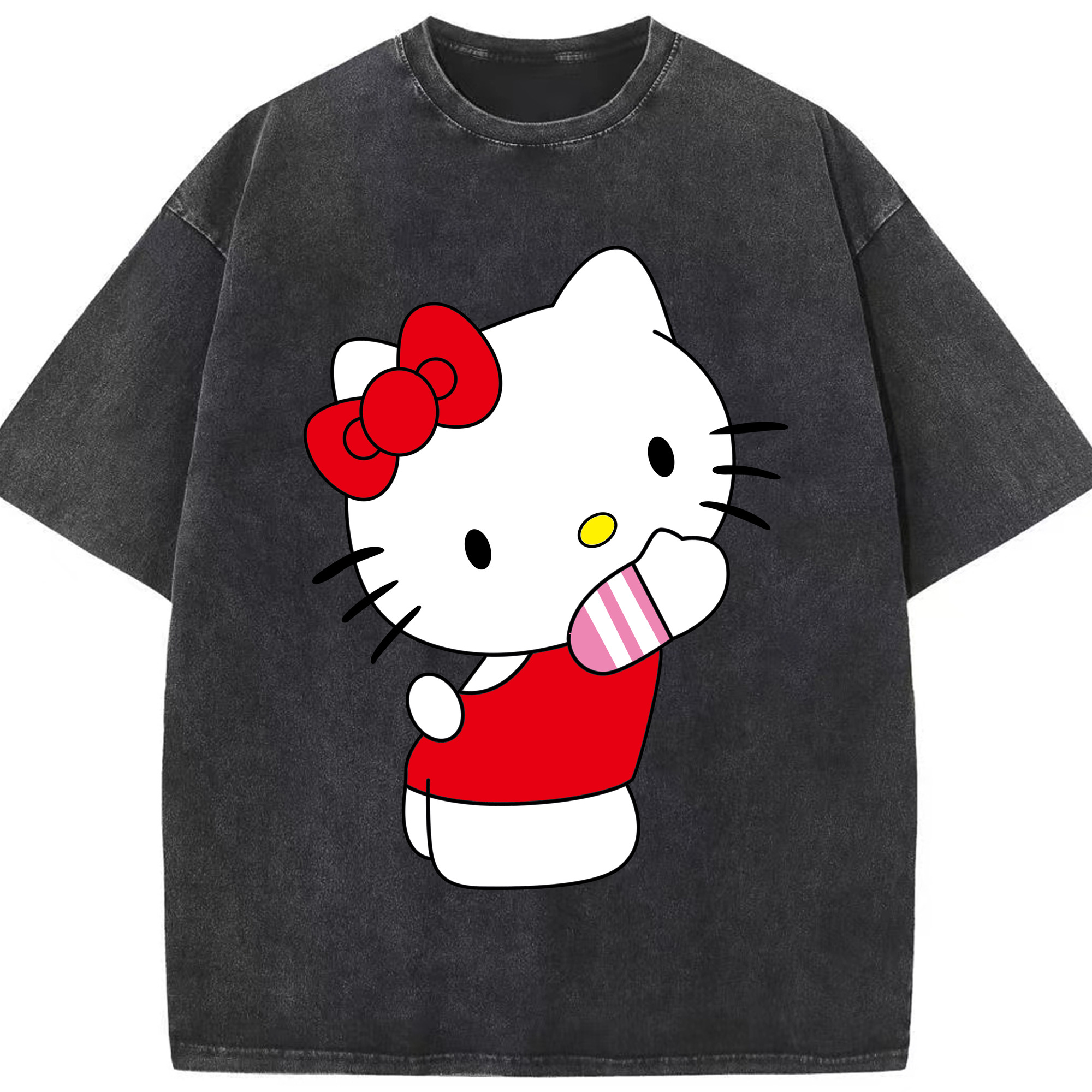 （画像用） Hello Kitty ハローキティ 綿100% ヴィンテージ風 半袖Tシャツ（フロントプリント）