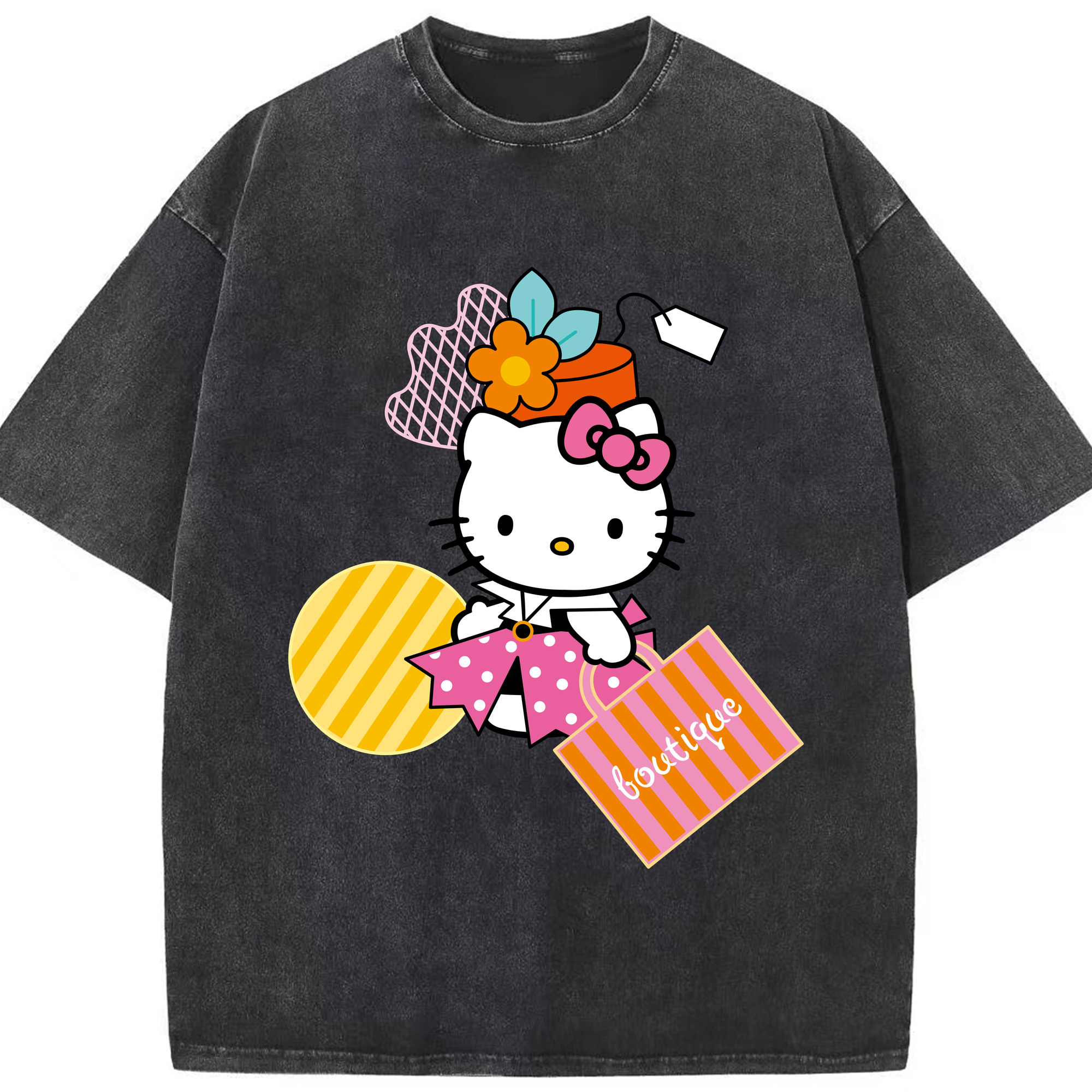 （画像用） Hello Kitty ハローキティ 綿100% ヴィンテージ風 半袖Tシャツ（フロントプリント）