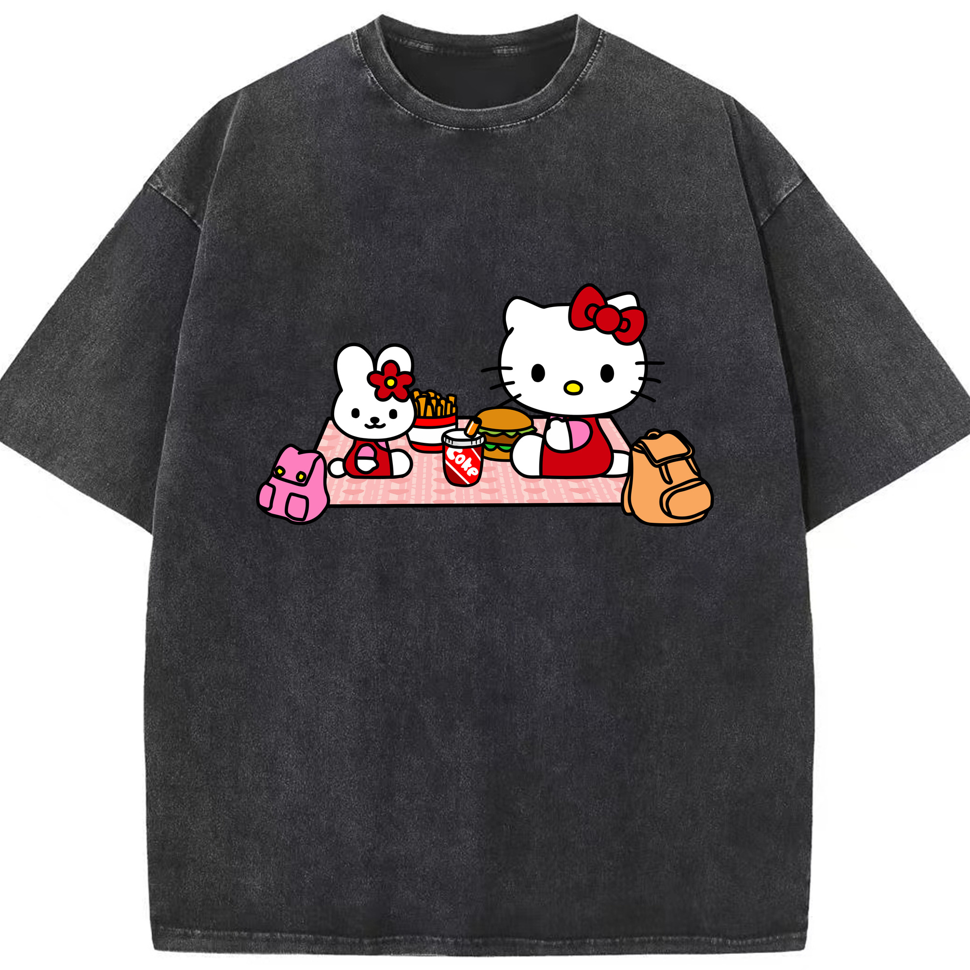 （画像用） Hello Kitty ハローキティ 綿100% ヴィンテージ風 半袖Tシャツ（フロントプリント）