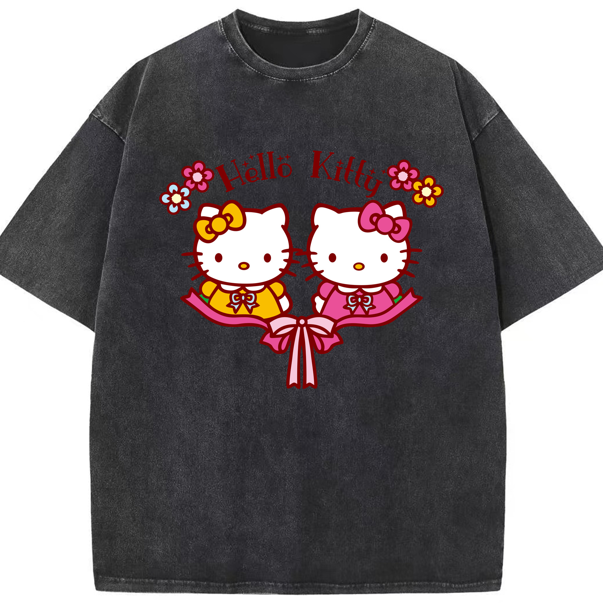 （画像用） Hello Kitty ハローキティ 綿100% ヴィンテージ風 半袖Tシャツ（フロントプリント）