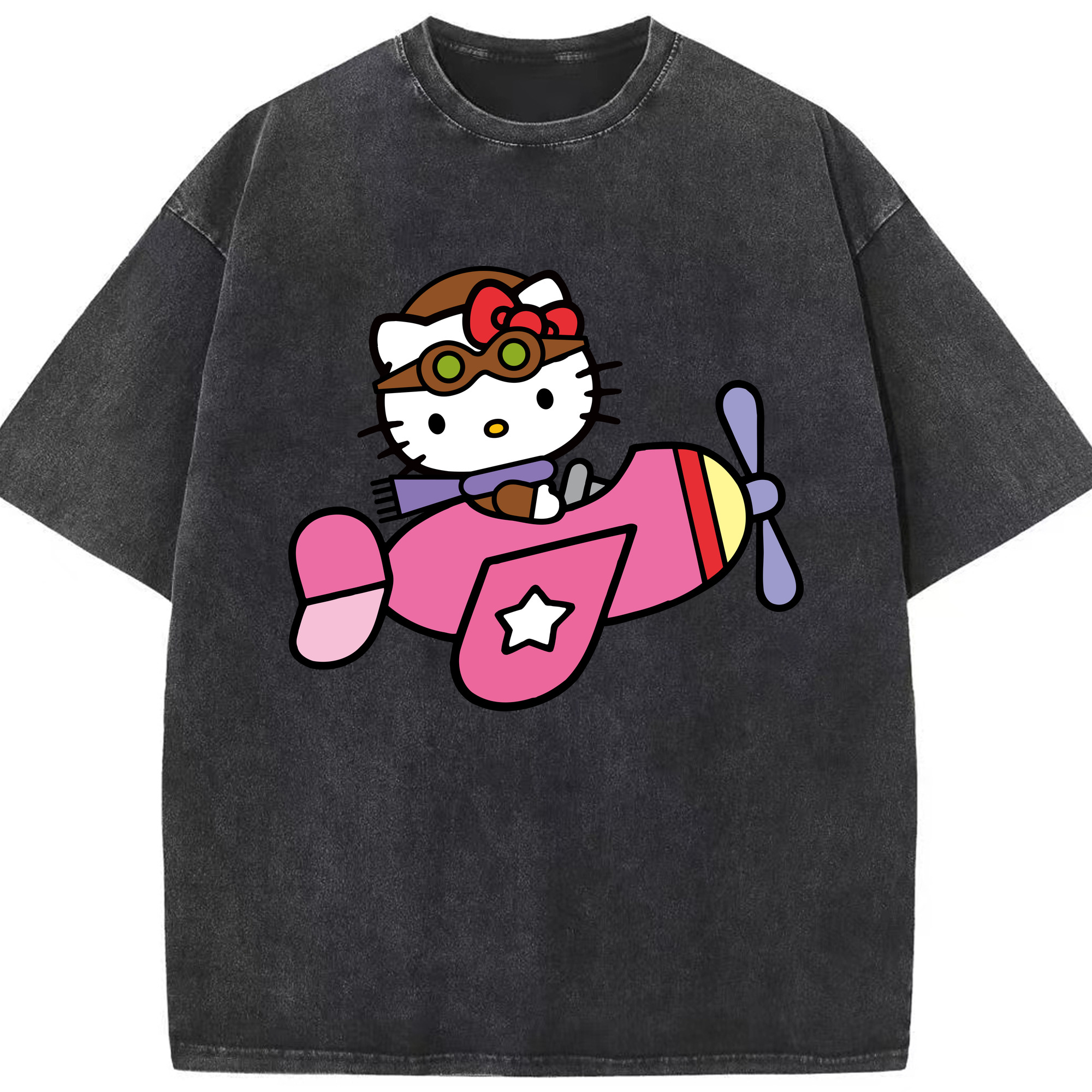 （画像用） Hello Kitty ハローキティ 綿100% ヴィンテージ風 半袖Tシャツ（フロントプリント）