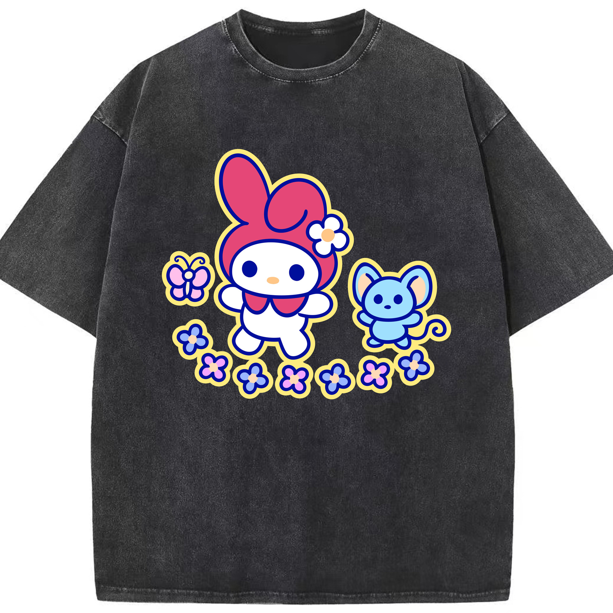（画像用） Hello Kitty ハローキティ 綿100% ヴィンテージ風 半袖Tシャツ（フロントプリント）