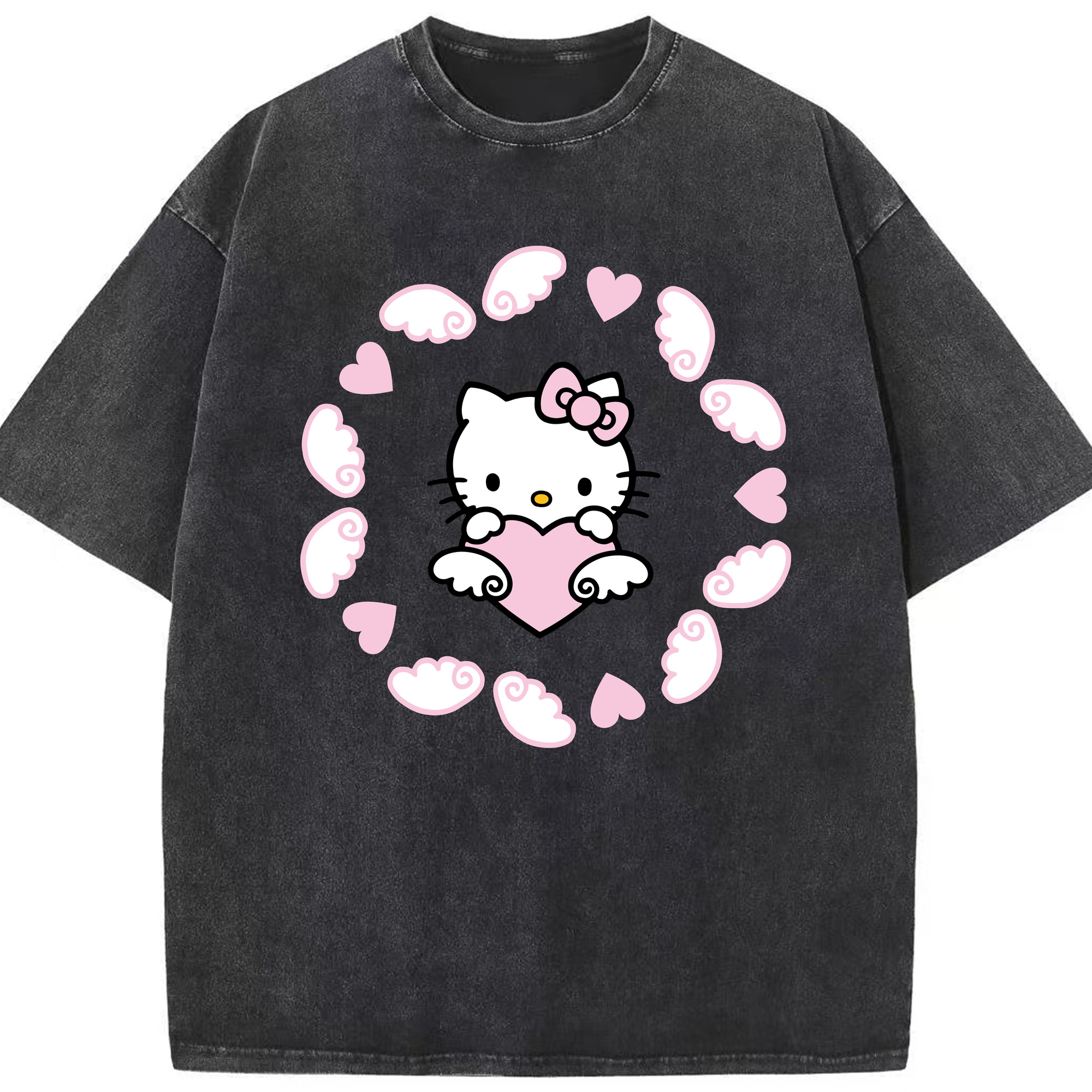 （画像用） Hello Kitty ハローキティ 綿100% ヴィンテージ風 半袖Tシャツ（フロントプリント）