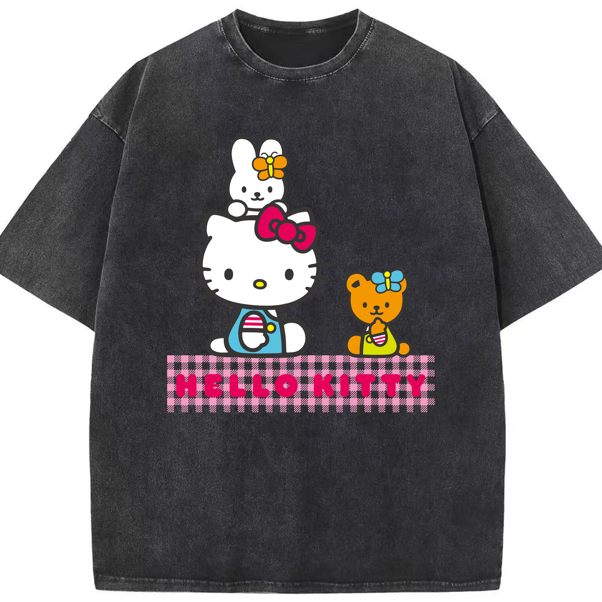 （画像用） Hello Kitty ハローキティ 綿100% ヴィンテージ風 半袖Tシャツ（フロントプリント）
