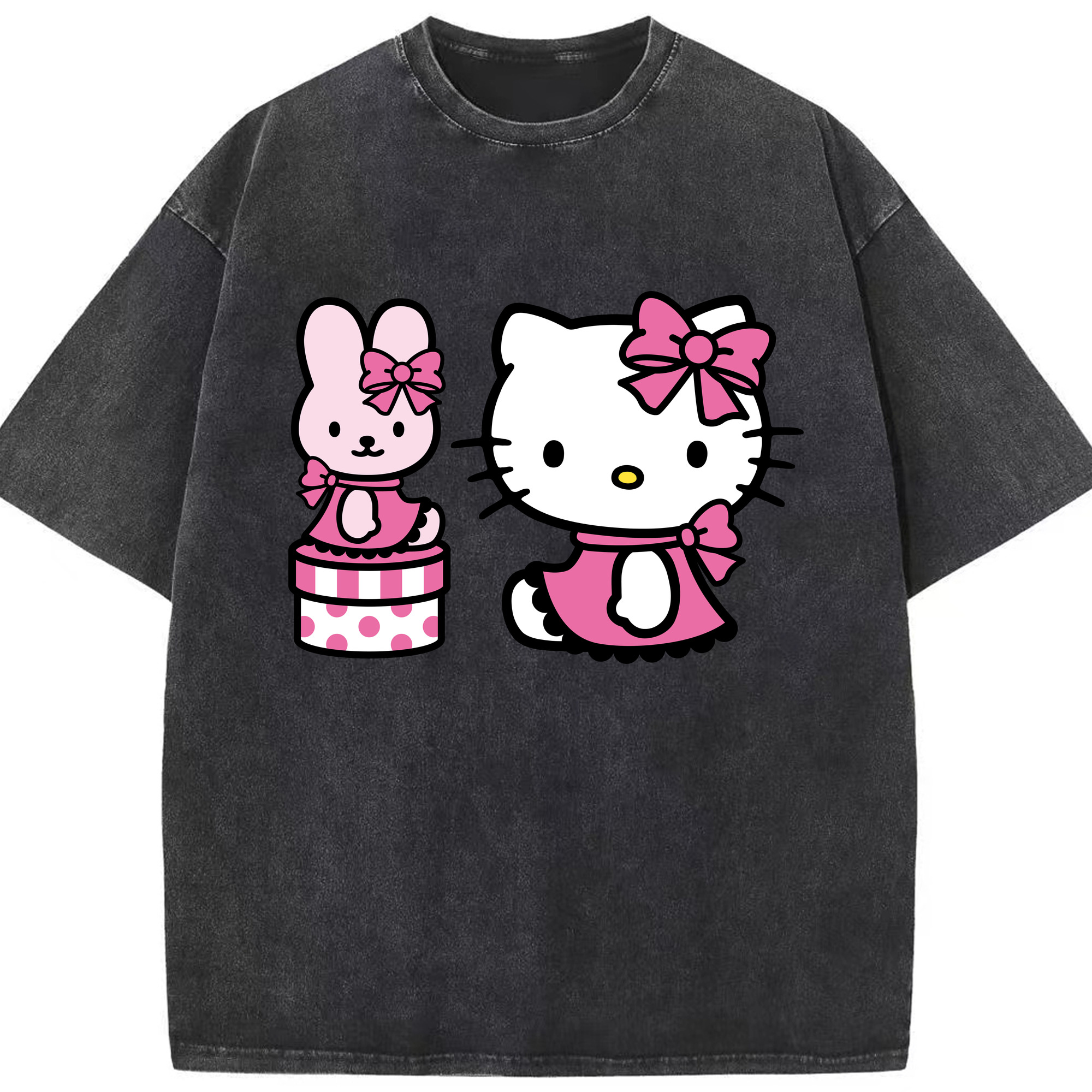 （画像用） Hello Kitty ハローキティ 綿100% ヴィンテージ風 半袖Tシャツ（フロントプリント）