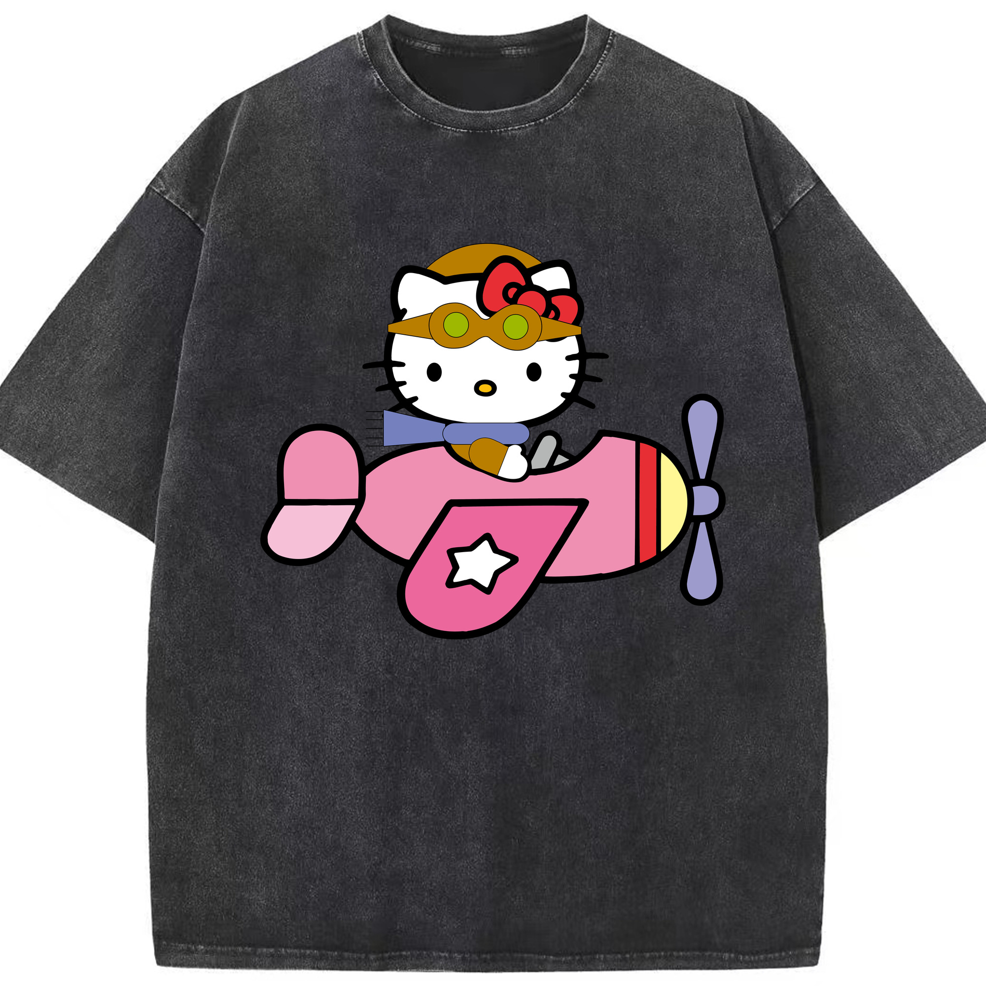 （画像用） Hello Kitty ハローキティ 綿100% ヴィンテージ風 半袖Tシャツ（フロントプリント）