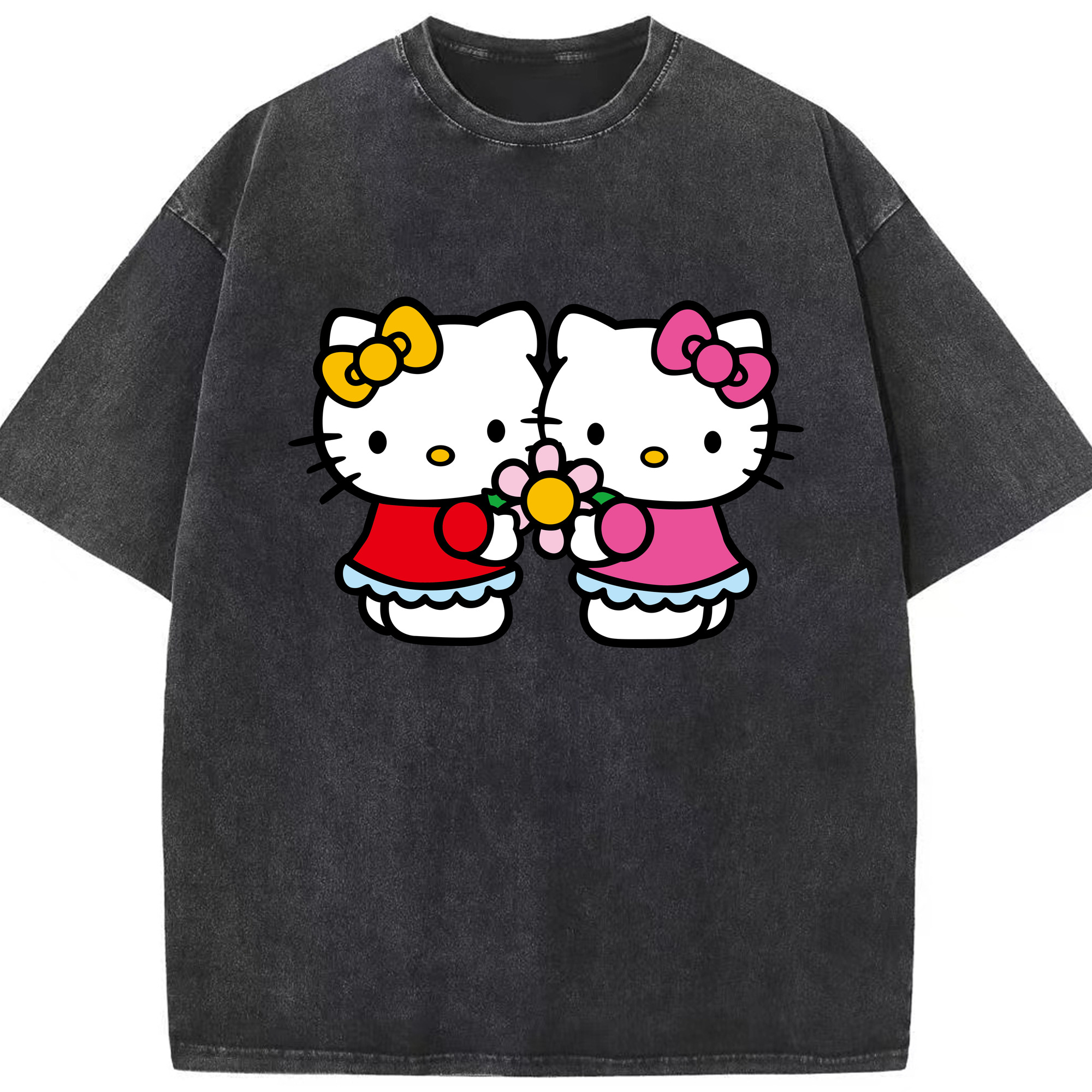 （画像用） Hello Kitty ハローキティ 綿100% ヴィンテージ風 半袖Tシャツ（フロントプリント）