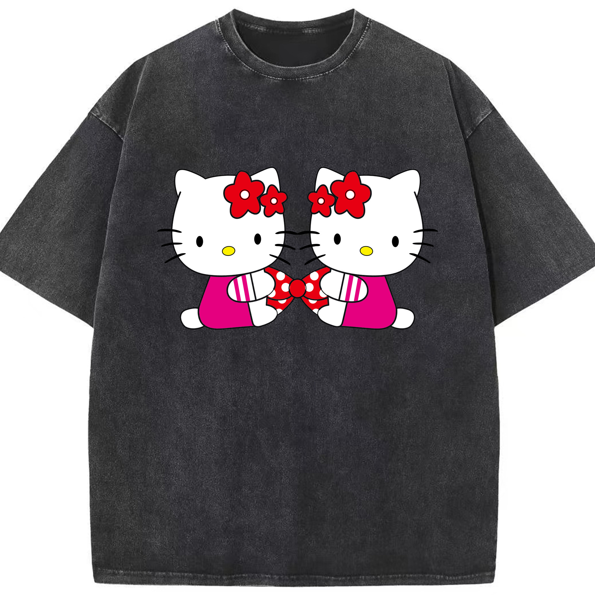 （画像用） Hello Kitty ハローキティ 綿100% ヴィンテージ風 半袖Tシャツ（フロントプリント）