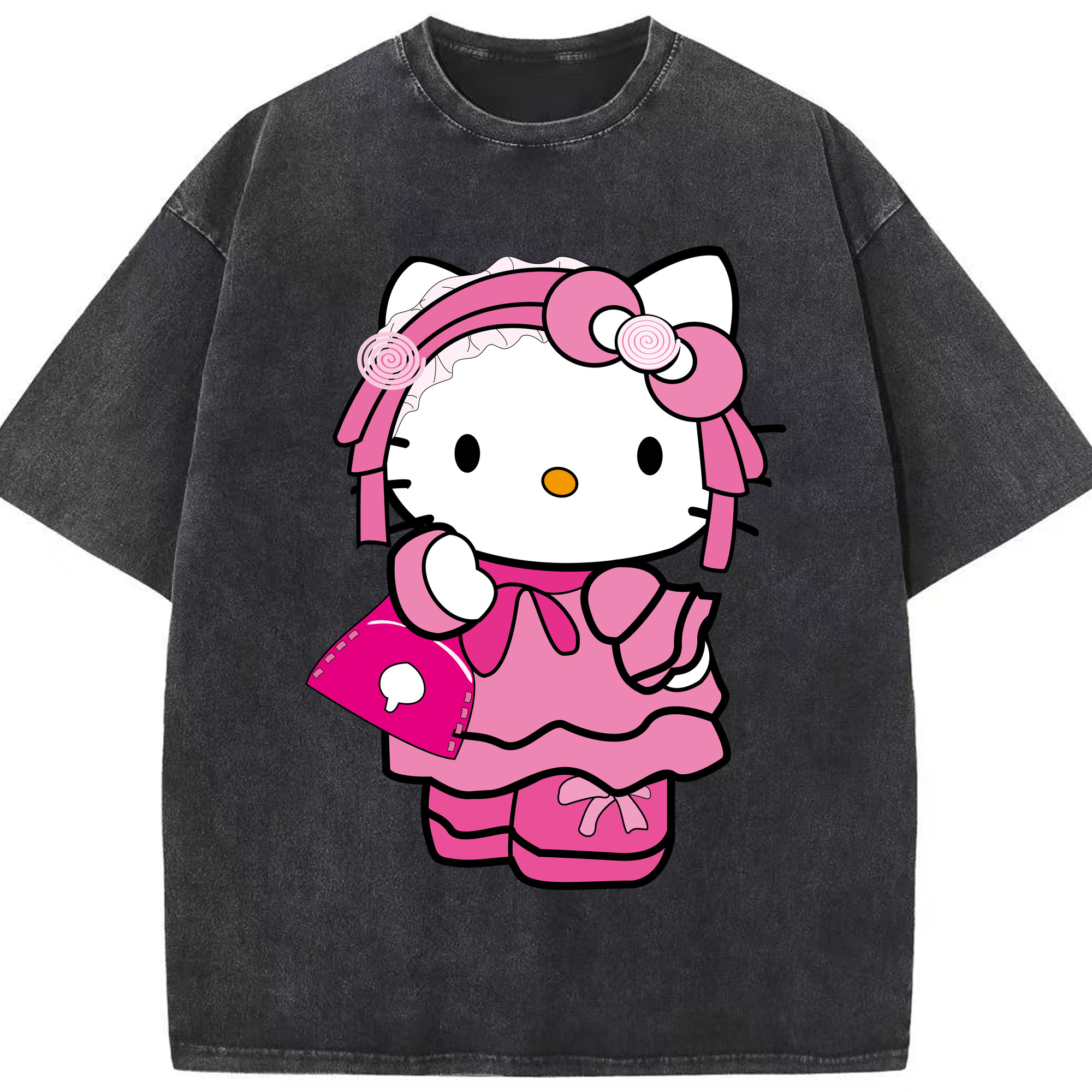 （画像用） Hello Kitty ハローキティ 綿100% ヴィンテージ風 半袖Tシャツ（フロントプリント）