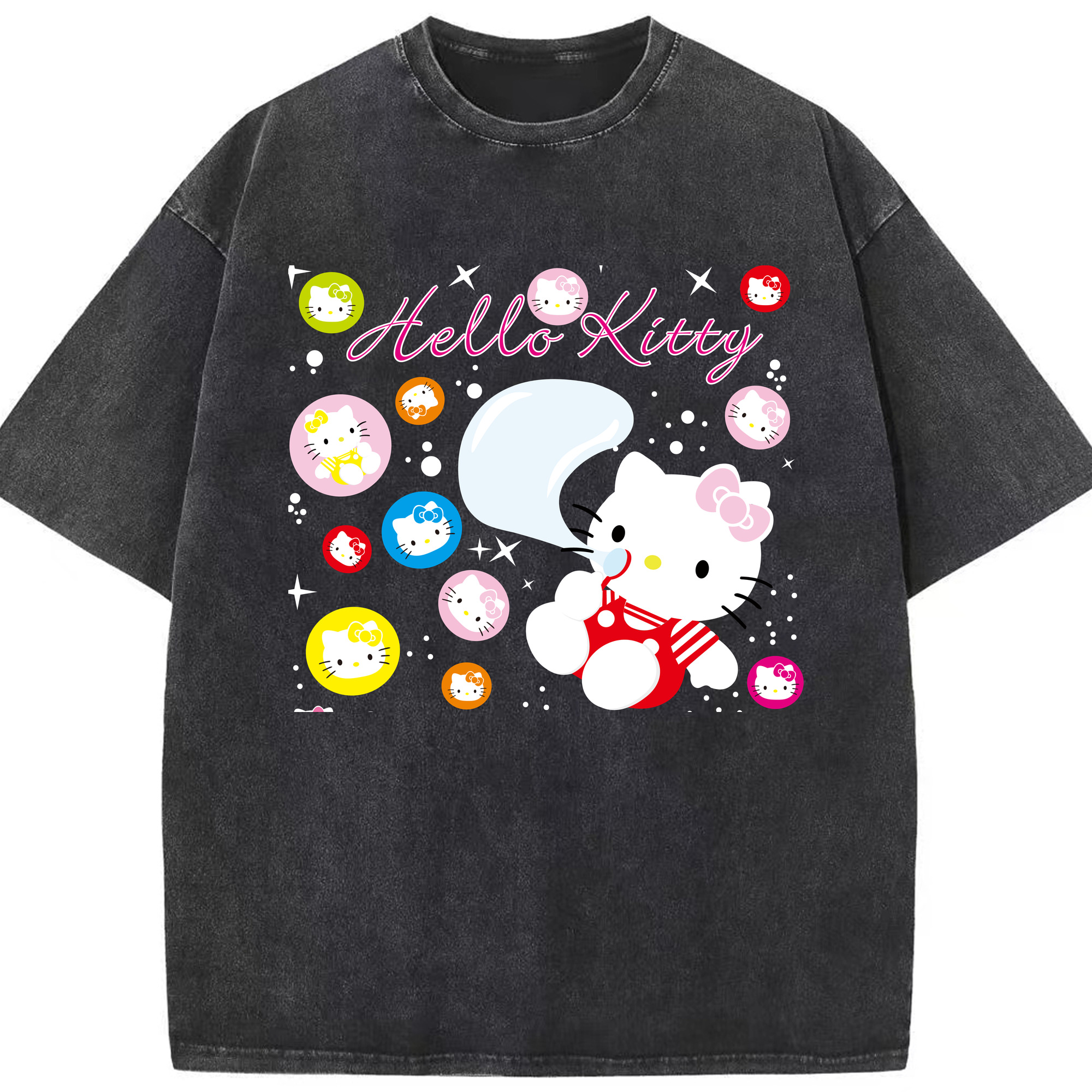 （画像用） Hello Kitty ハローキティ 綿100% ヴィンテージ風 半袖Tシャツ（フロントプリント）