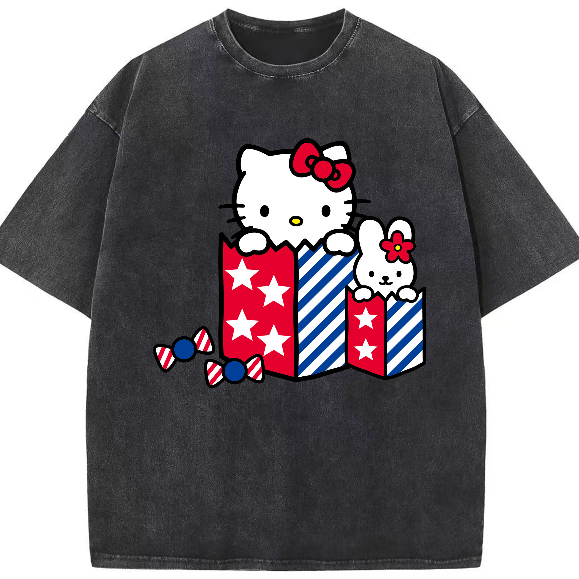 （画像用） Hello Kitty ハローキティ 綿100% ヴィンテージ風 半袖Tシャツ（フロントプリント）