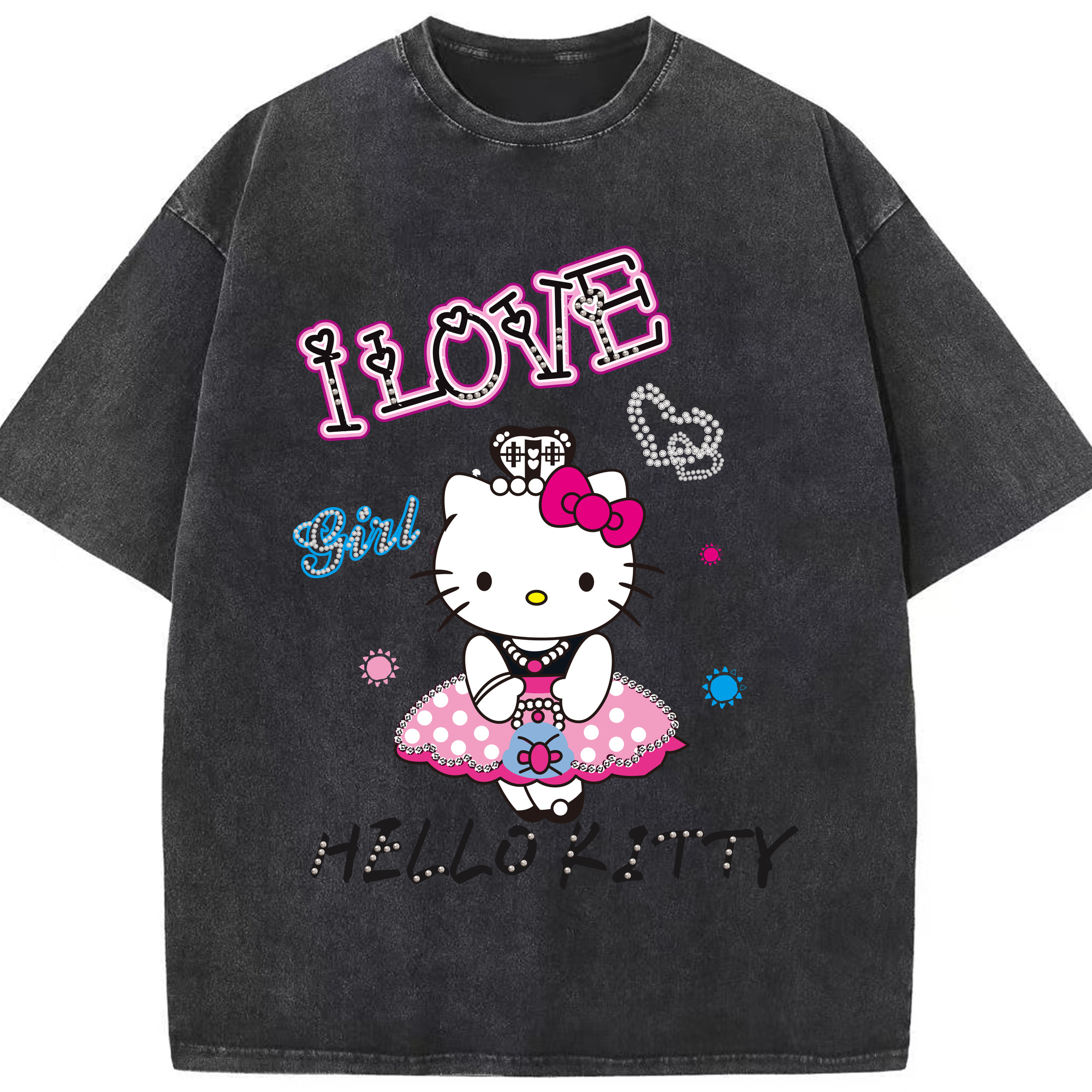 （画像用） Hello Kitty ハローキティ 綿100% ヴィンテージ風 半袖Tシャツ（フロントプリント）