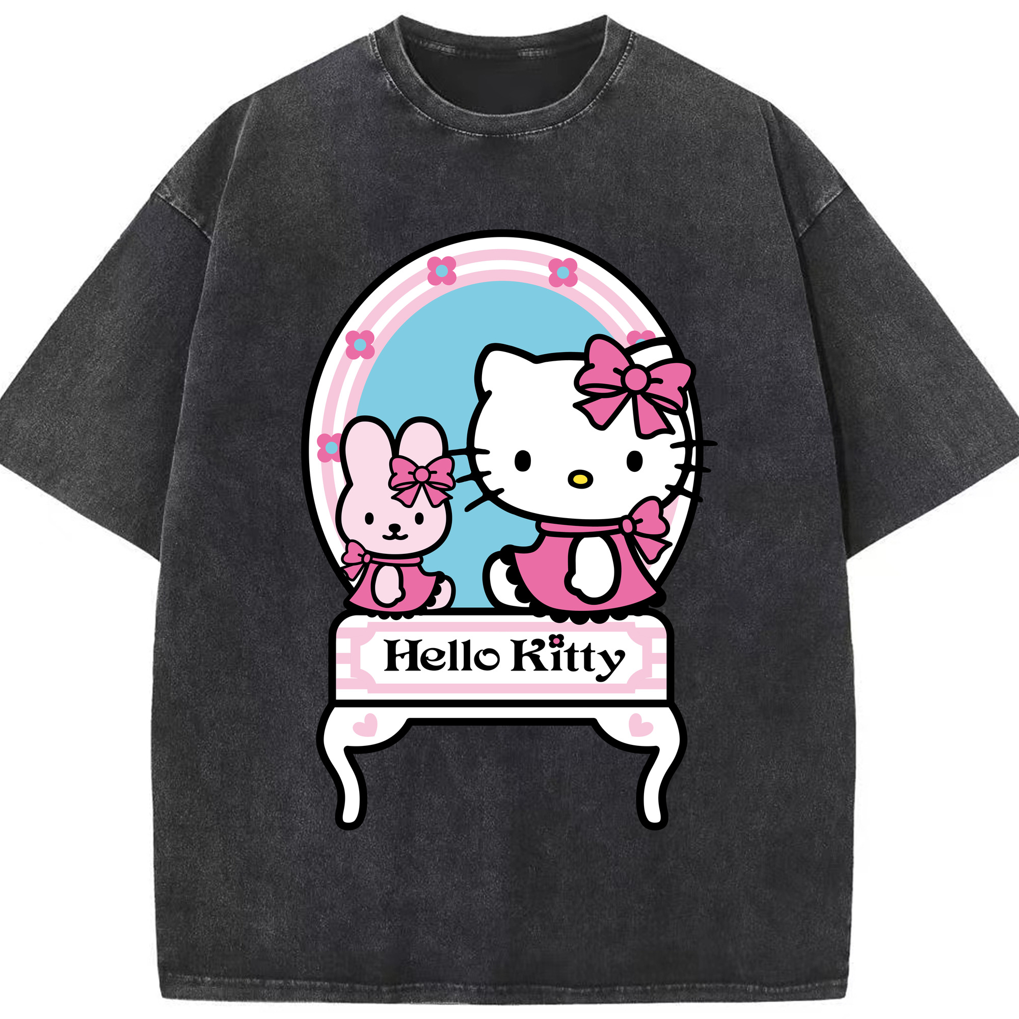 （画像用） Hello Kitty ハローキティ 綿100% ヴィンテージ風 半袖Tシャツ（フロントプリント）