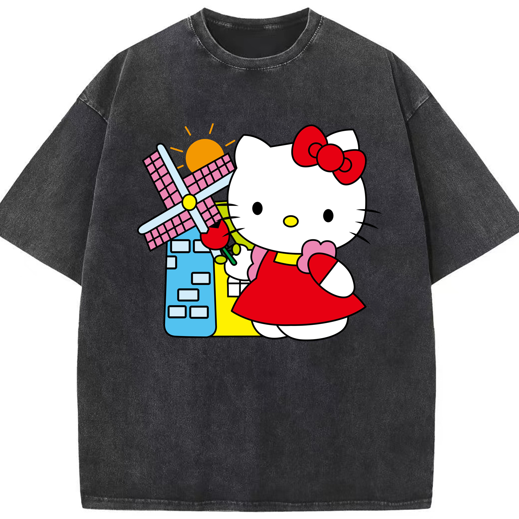 （画像用） Hello Kitty ハローキティ 綿100% ヴィンテージ風 半袖Tシャツ（フロントプリント）