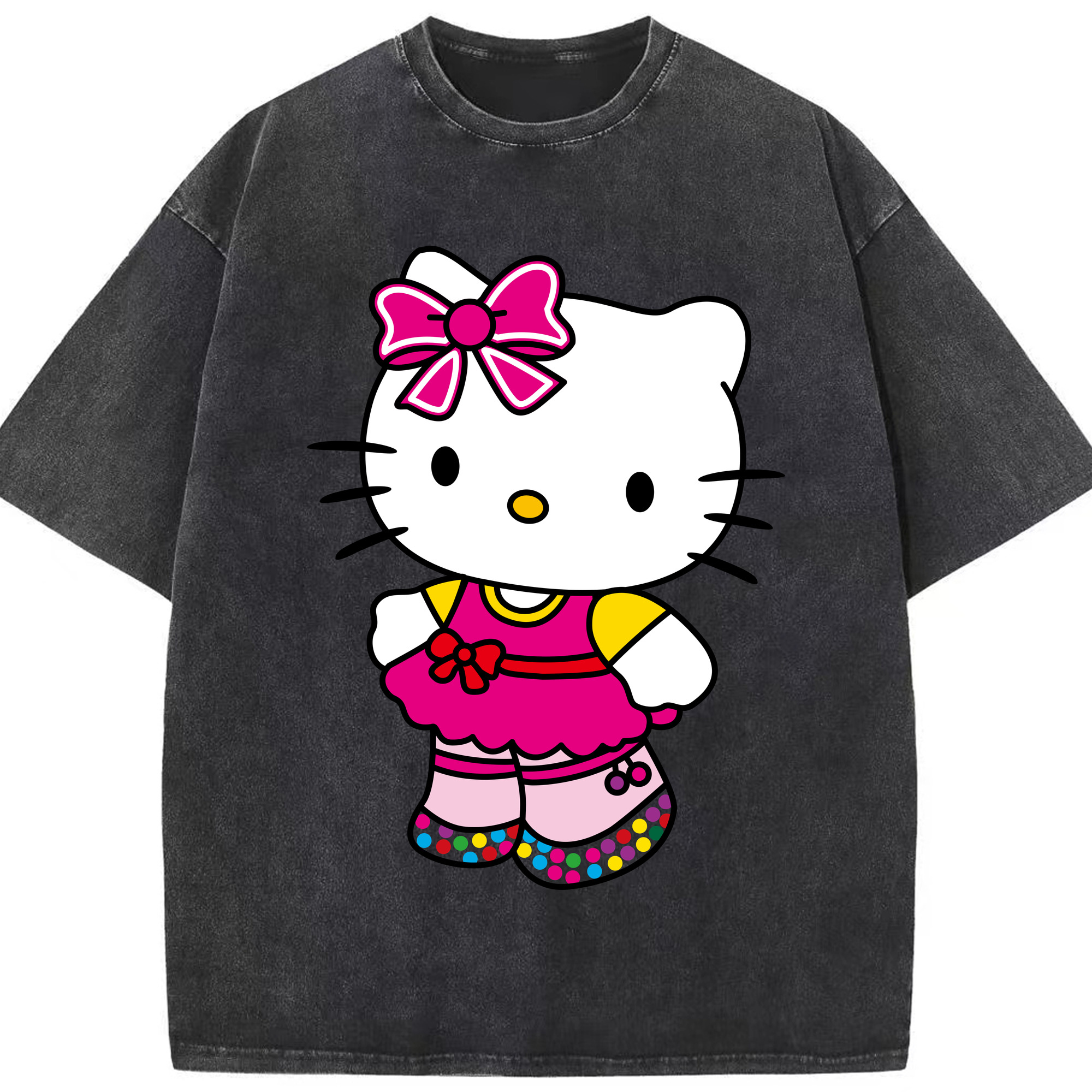 （画像用） Hello Kitty ハローキティ 綿100% ヴィンテージ風 半袖Tシャツ（フロントプリント）