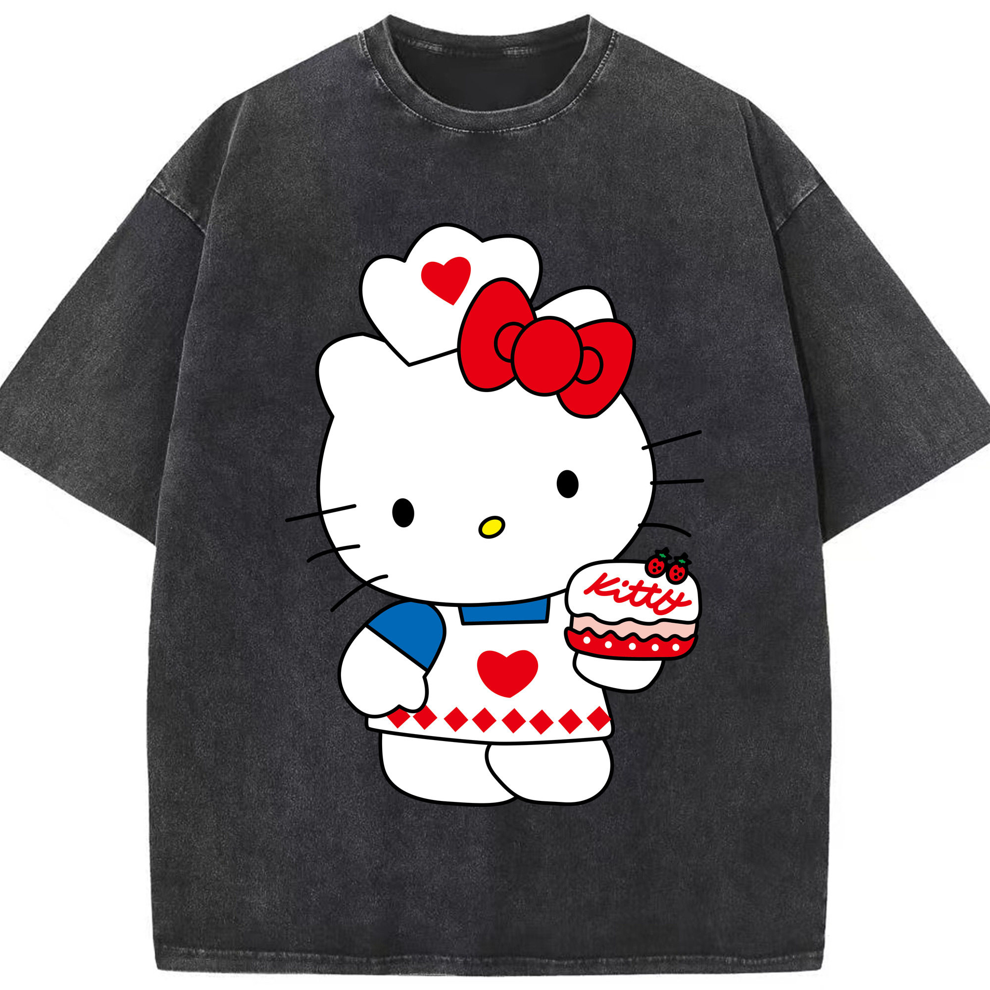（画像用） Hello Kitty ハローキティ 綿100% ヴィンテージ風 半袖Tシャツ（フロントプリント）