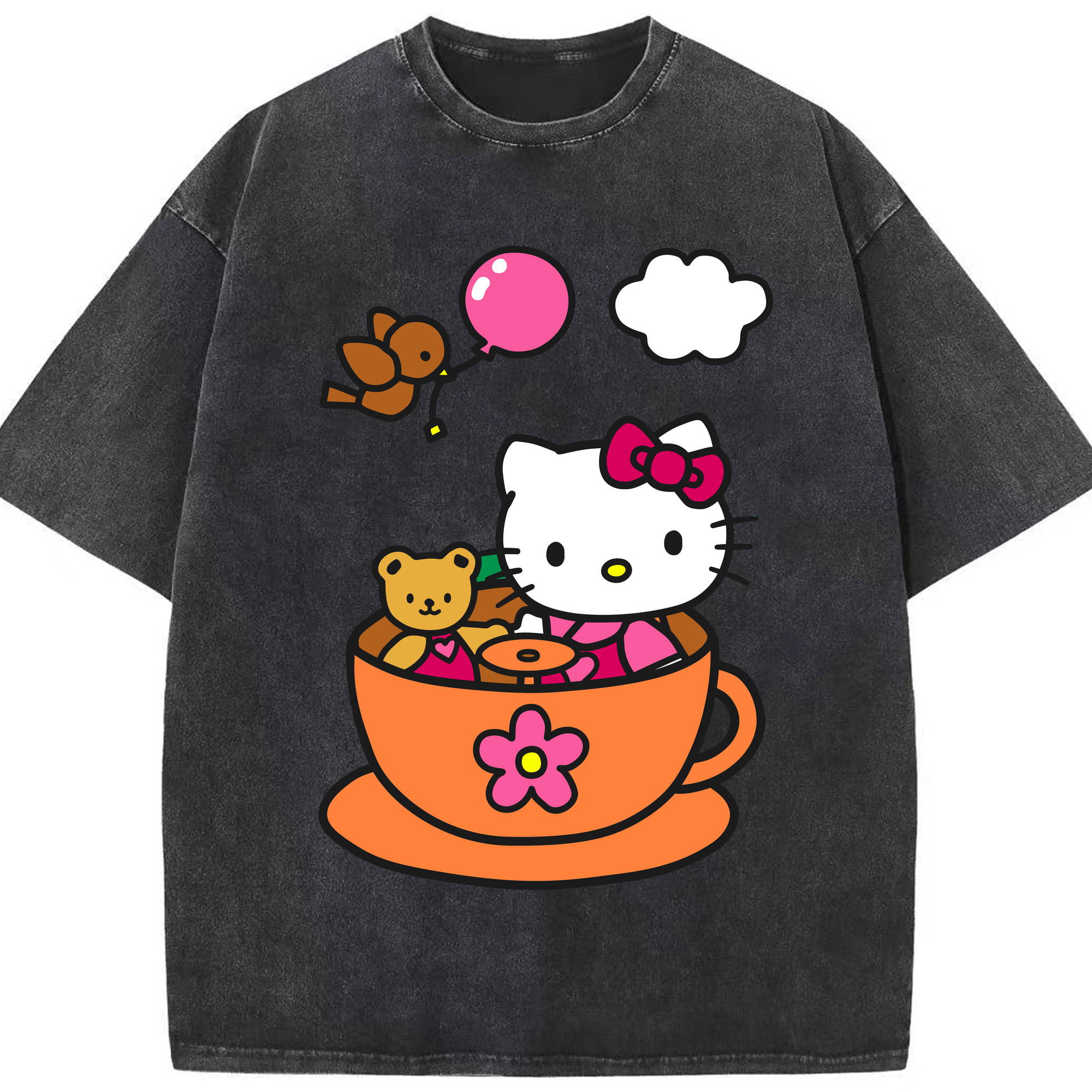 （画像用） Hello Kitty ハローキティ 綿100% ヴィンテージ風 半袖Tシャツ（フロントプリント）