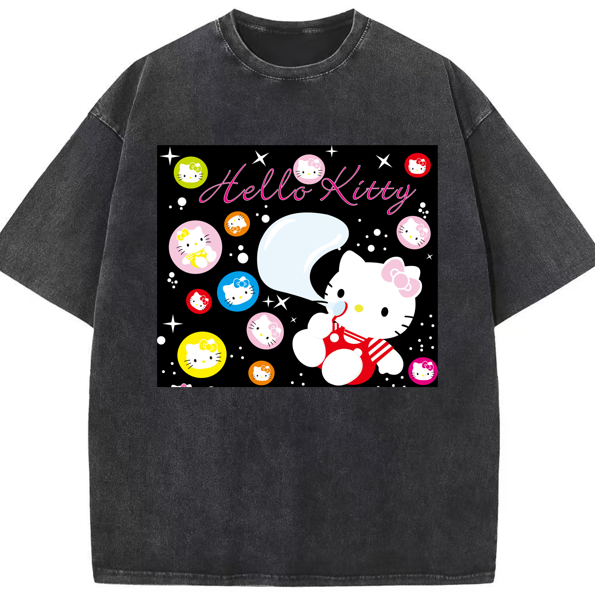 （画像用） Hello Kitty ハローキティ 綿100% ヴィンテージ風 半袖Tシャツ（フロントプリント）