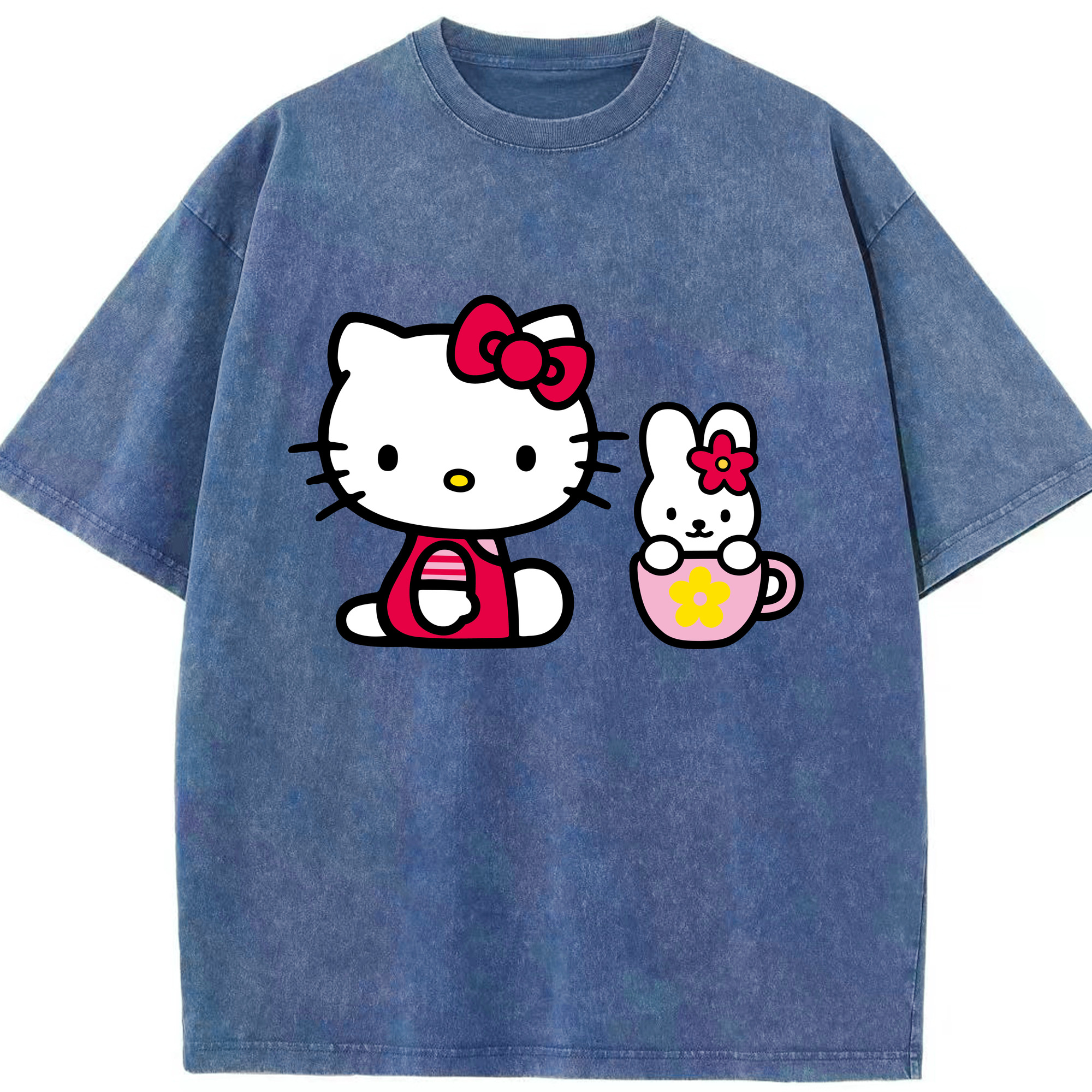 （画像用） Hello Kitty ハローキティ 綿100% ヴィンテージ風 半袖Tシャツ（フロントプリント）