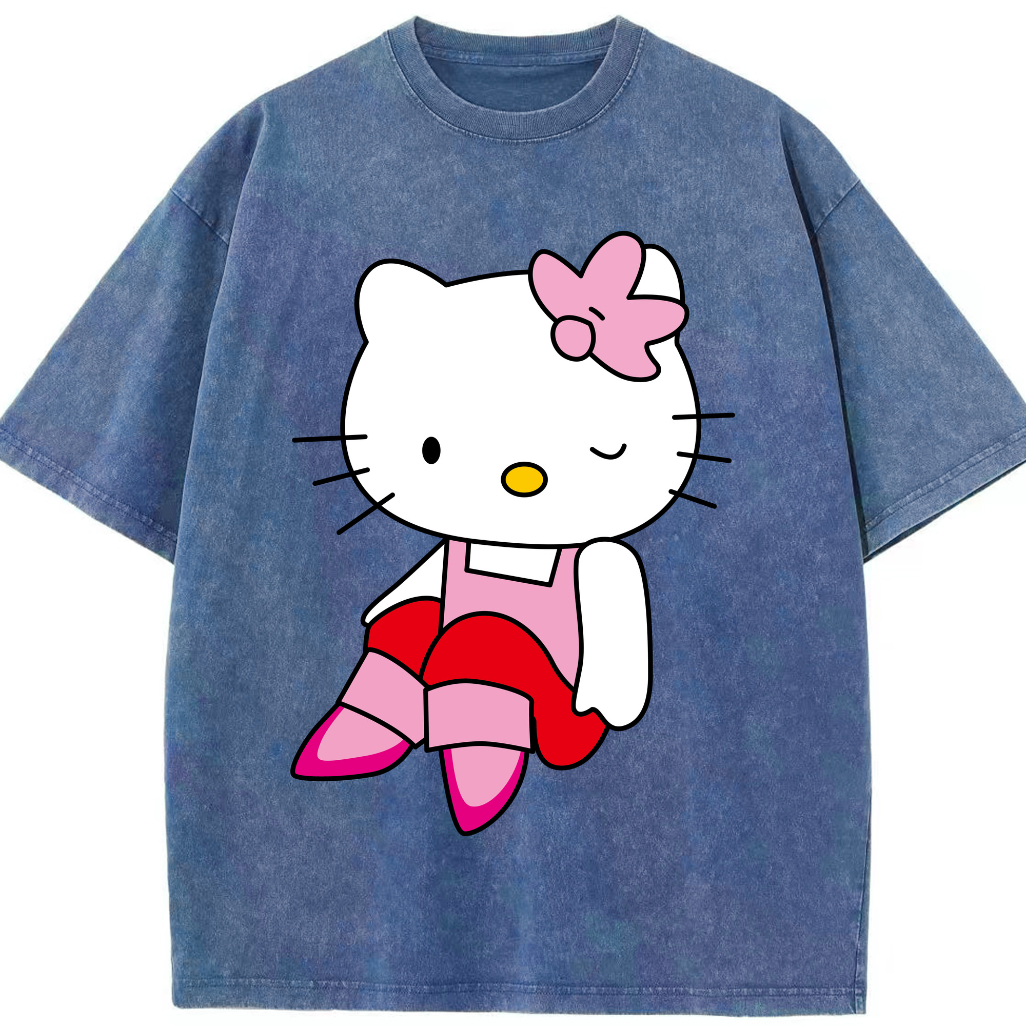 （画像用） Hello Kitty ハローキティ 綿100% ヴィンテージ風 半袖Tシャツ（フロントプリント）