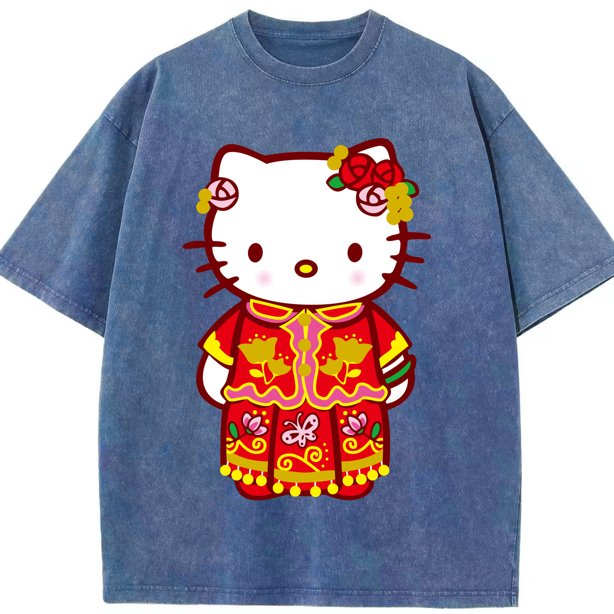 （画像用） Hello Kitty ハローキティ 綿100% ヴィンテージ風 半袖Tシャツ（フロントプリント）