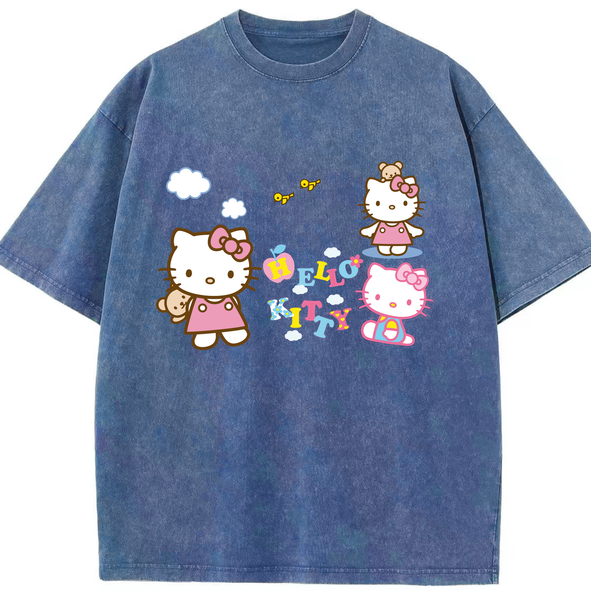 （画像用） Hello Kitty ハローキティ 綿100% ヴィンテージ風 半袖Tシャツ（フロントプリント）