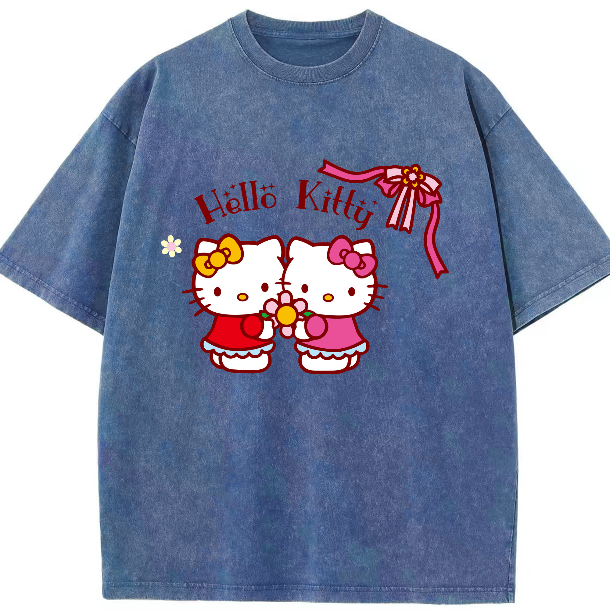 （画像用） Hello Kitty ハローキティ 綿100% ヴィンテージ風 半袖Tシャツ（フロントプリント）