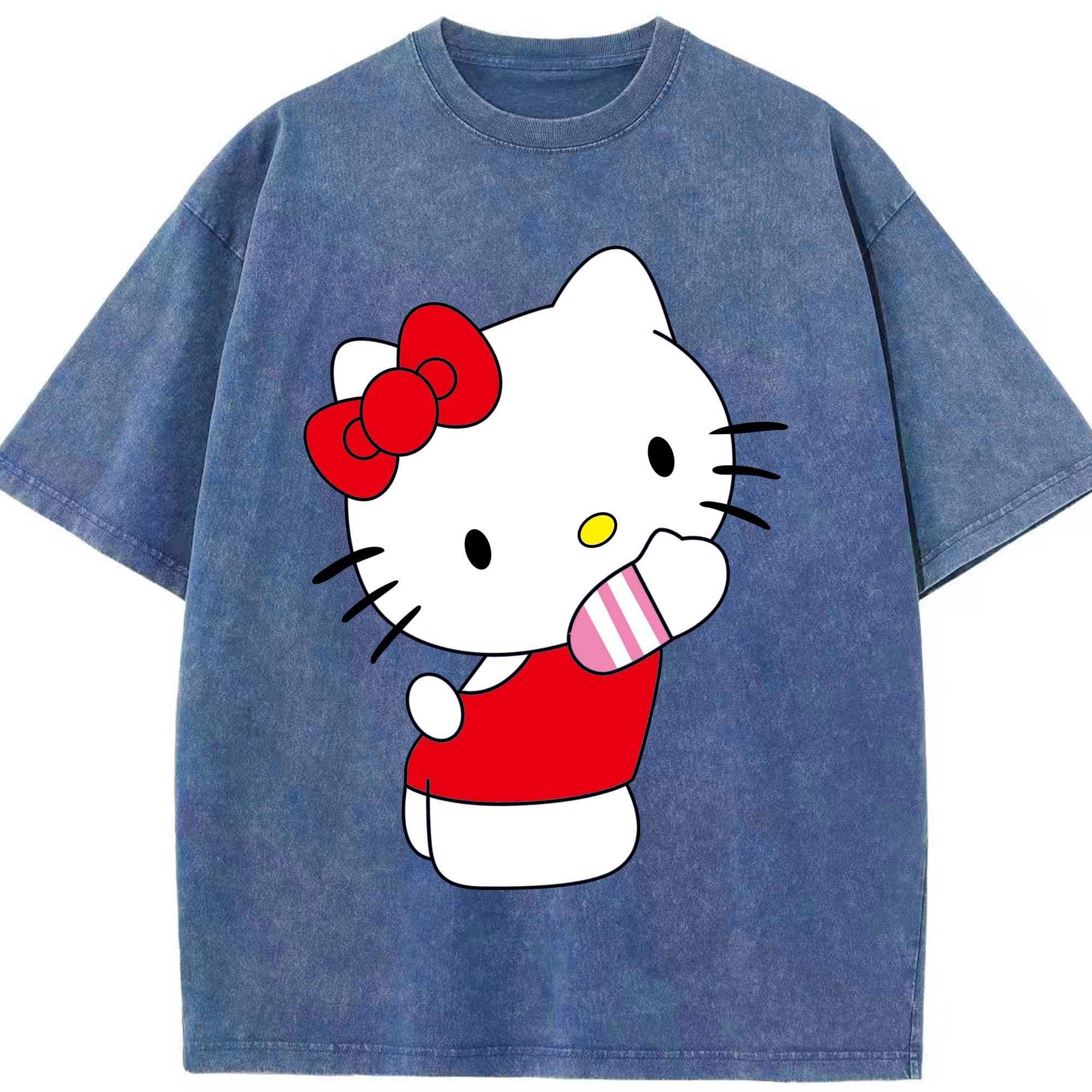 （画像用） Hello Kitty ハローキティ 綿100% ヴィンテージ風 半袖Tシャツ（フロントプリント）