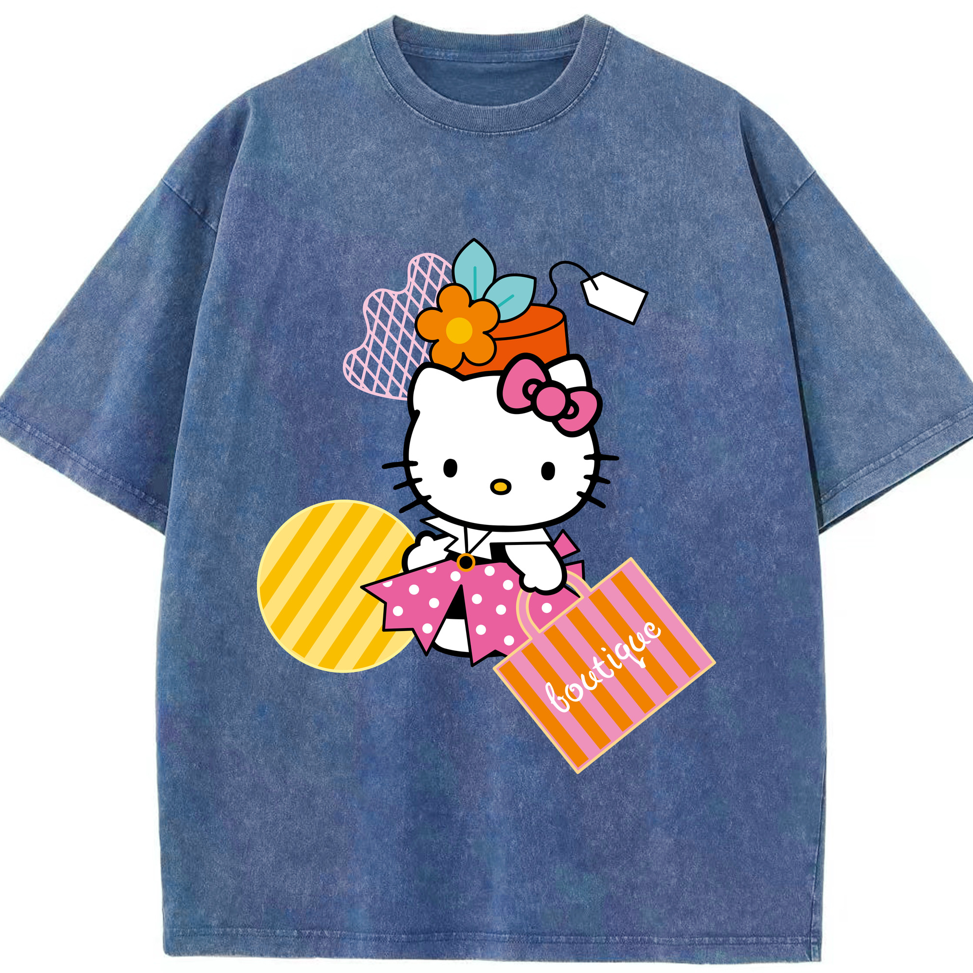 （画像用） Hello Kitty ハローキティ 綿100% ヴィンテージ風 半袖Tシャツ（フロントプリント）