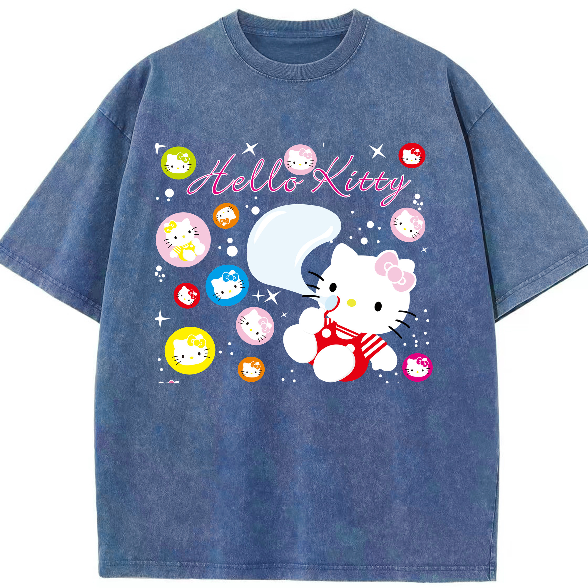 （画像用） Hello Kitty ハローキティ 綿100% ヴィンテージ風 半袖Tシャツ（フロントプリント）