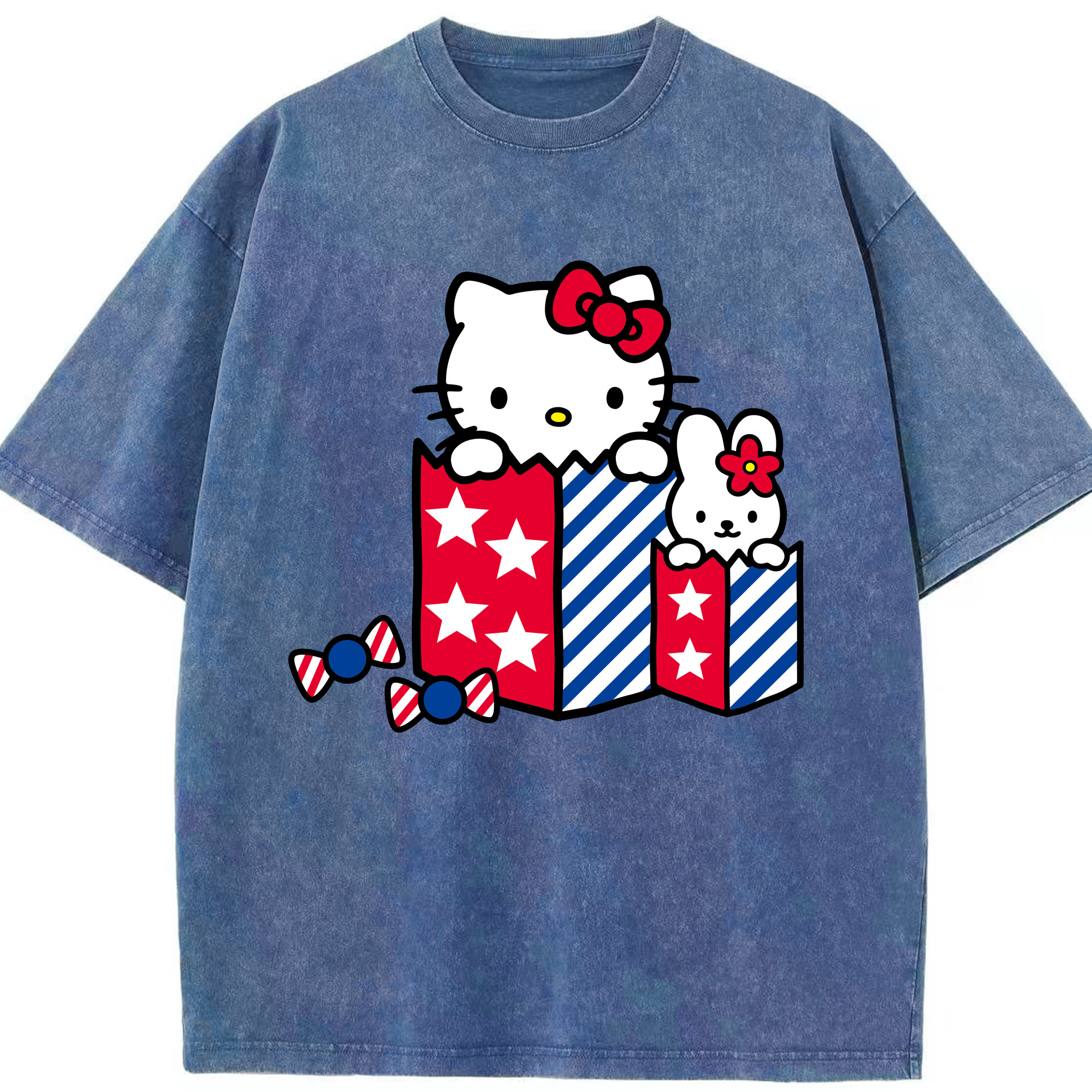 （画像用） Hello Kitty ハローキティ 綿100% ヴィンテージ風 半袖Tシャツ（フロントプリント）