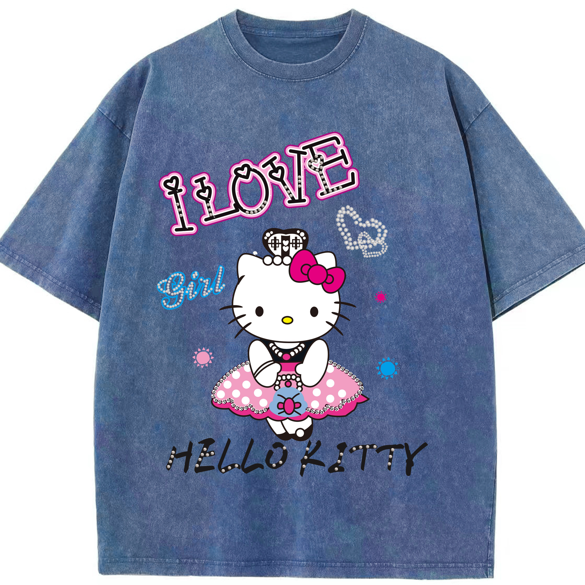 （画像用） Hello Kitty ハローキティ 綿100% ヴィンテージ風 半袖Tシャツ（フロントプリント）