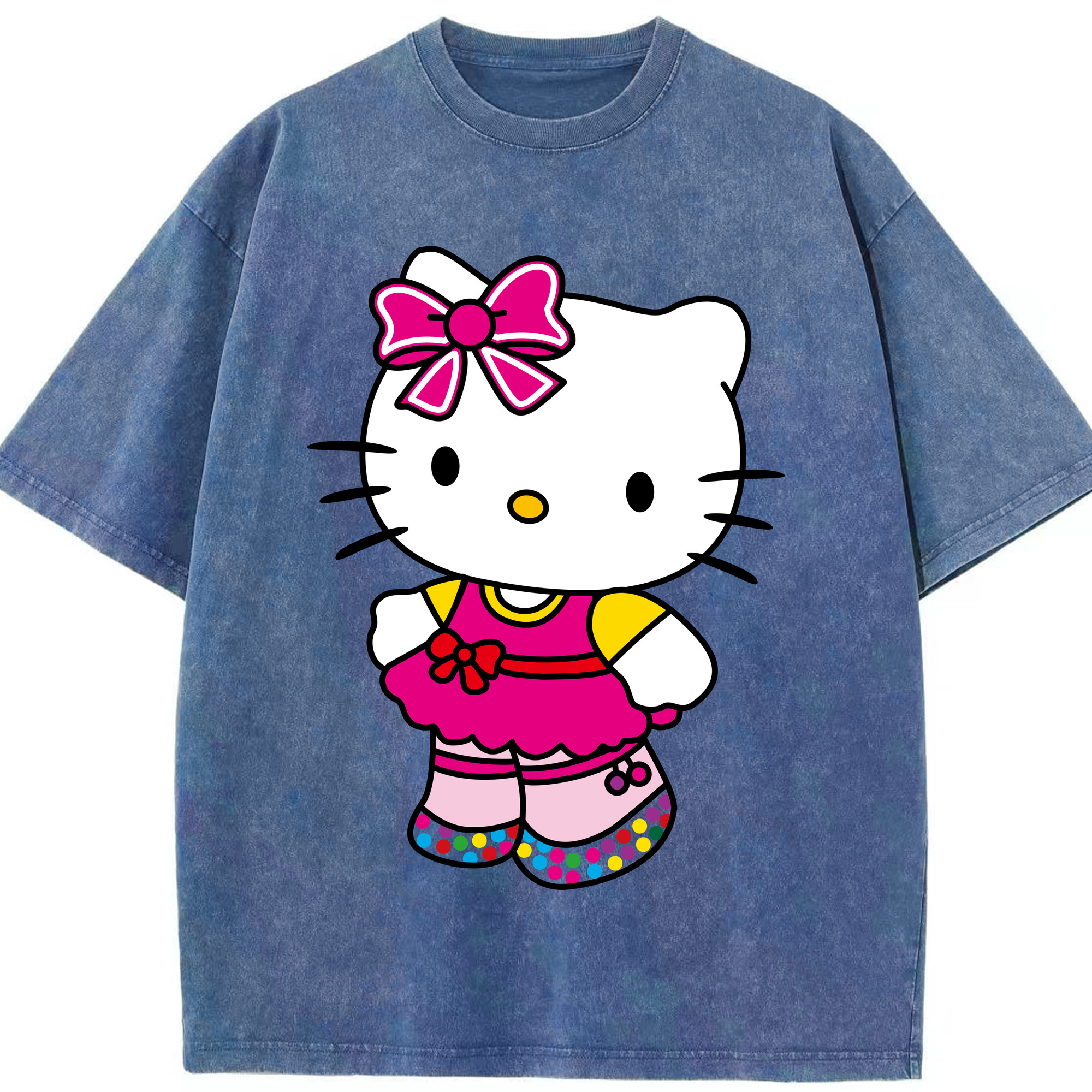 （画像用） Hello Kitty ハローキティ 綿100% ヴィンテージ風 半袖Tシャツ（フロントプリント）