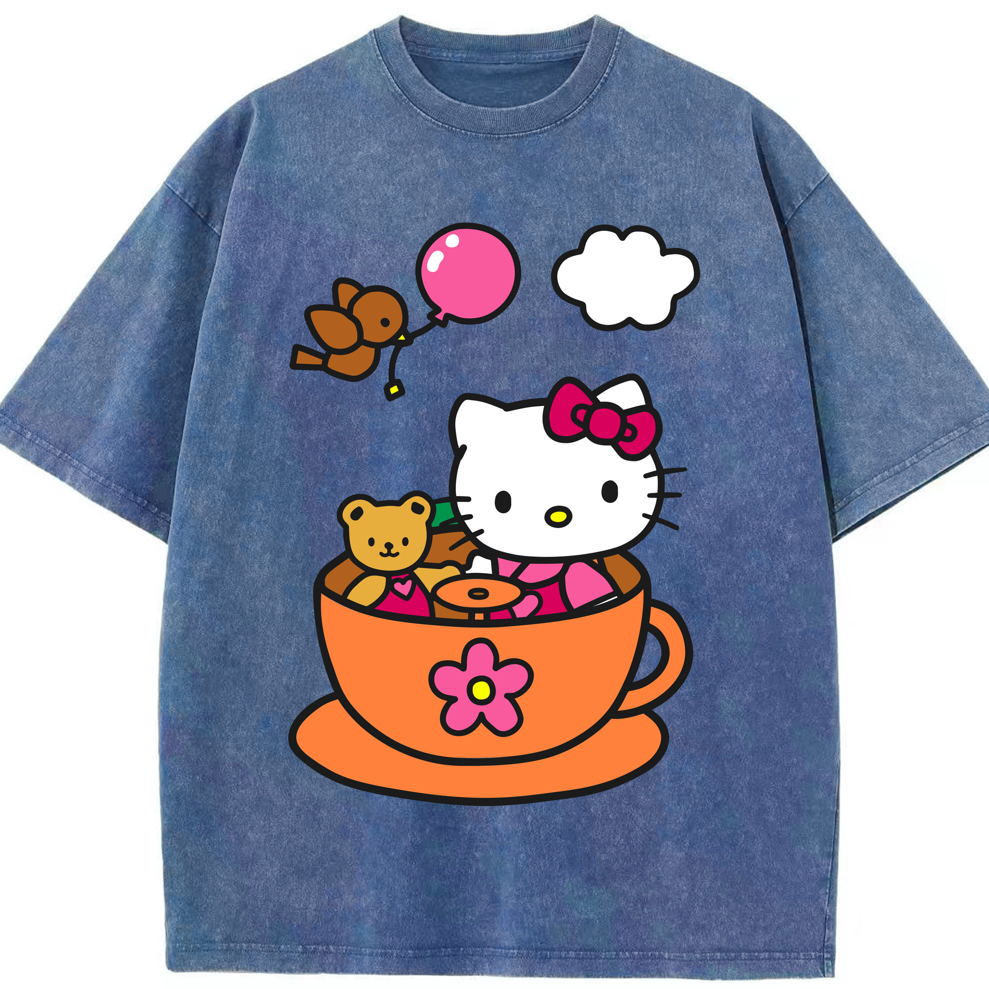 （画像用） Hello Kitty ハローキティ 綿100% ヴィンテージ風 半袖Tシャツ（フロントプリント）