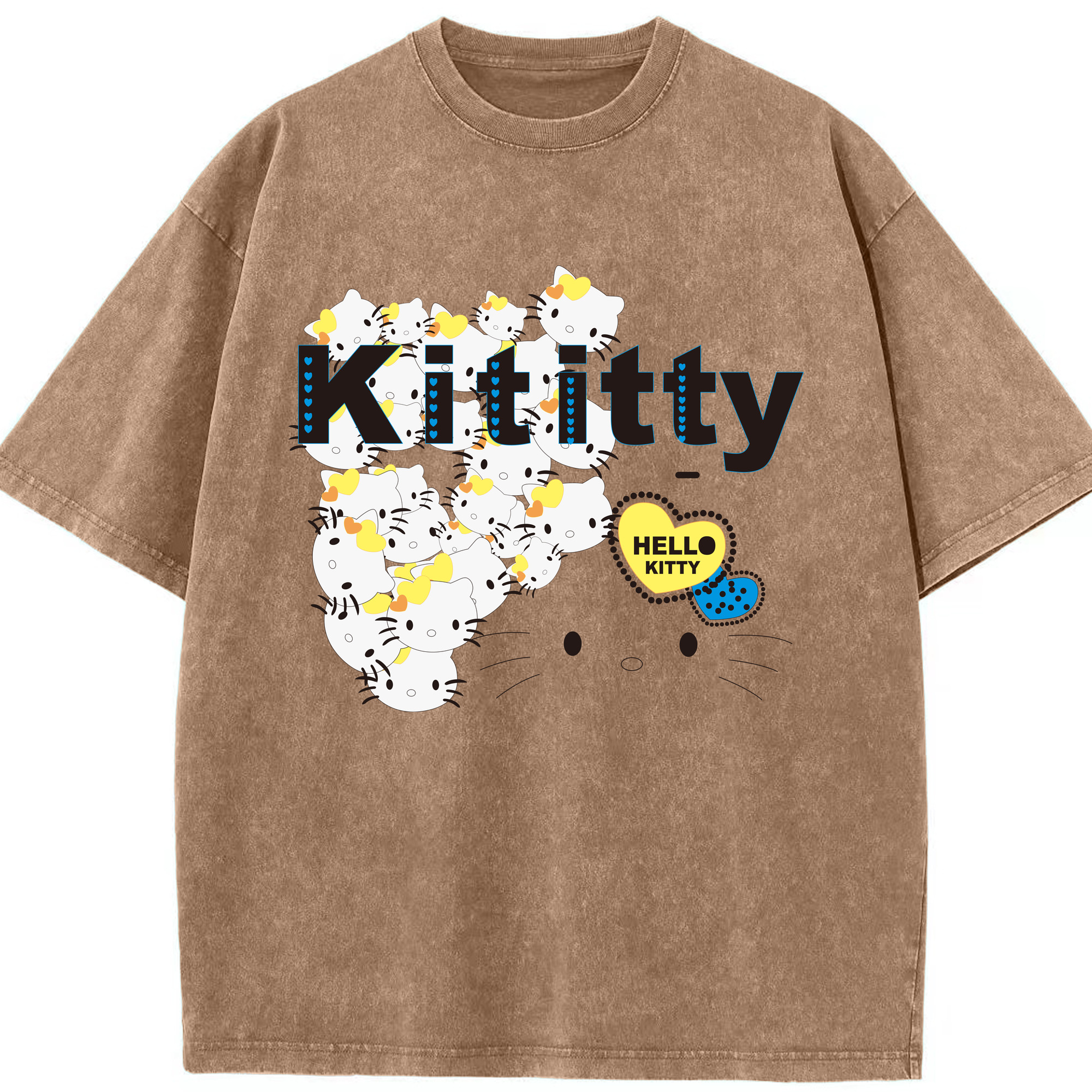 （画像用） Hello Kitty ハローキティ 綿100% ヴィンテージ風 半袖Tシャツ（フロントプリント）