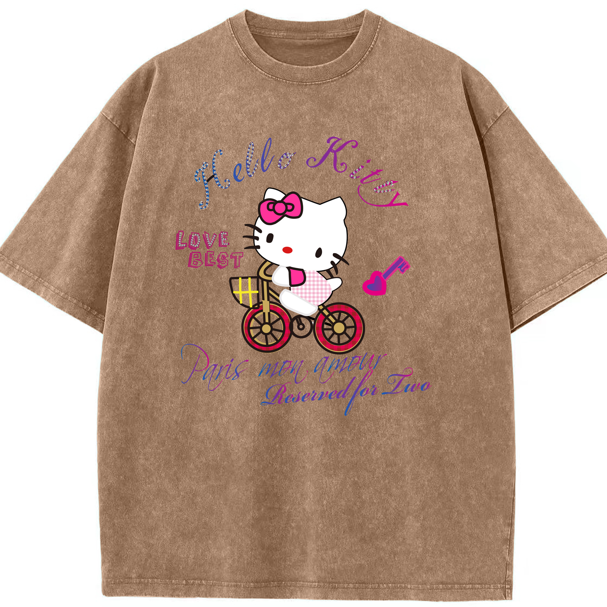 （画像用） Hello Kitty ハローキティ 綿100% ヴィンテージ風 半袖Tシャツ（フロントプリント）