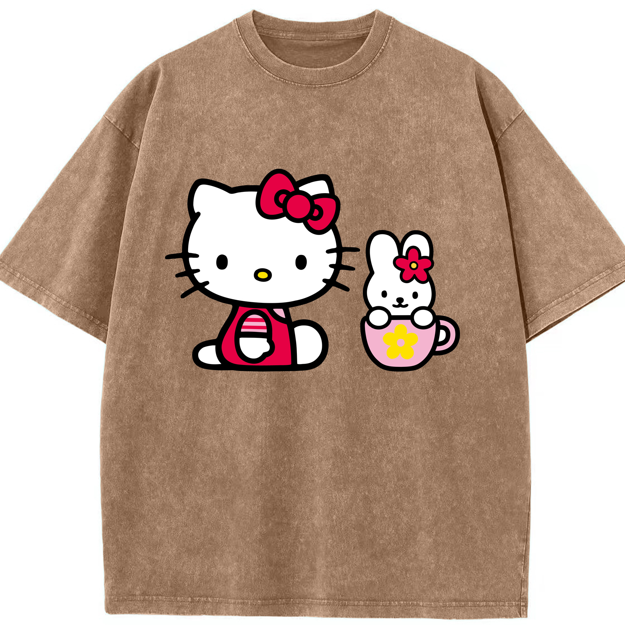 （画像用） Hello Kitty ハローキティ 綿100% ヴィンテージ風 半袖Tシャツ（フロントプリント）